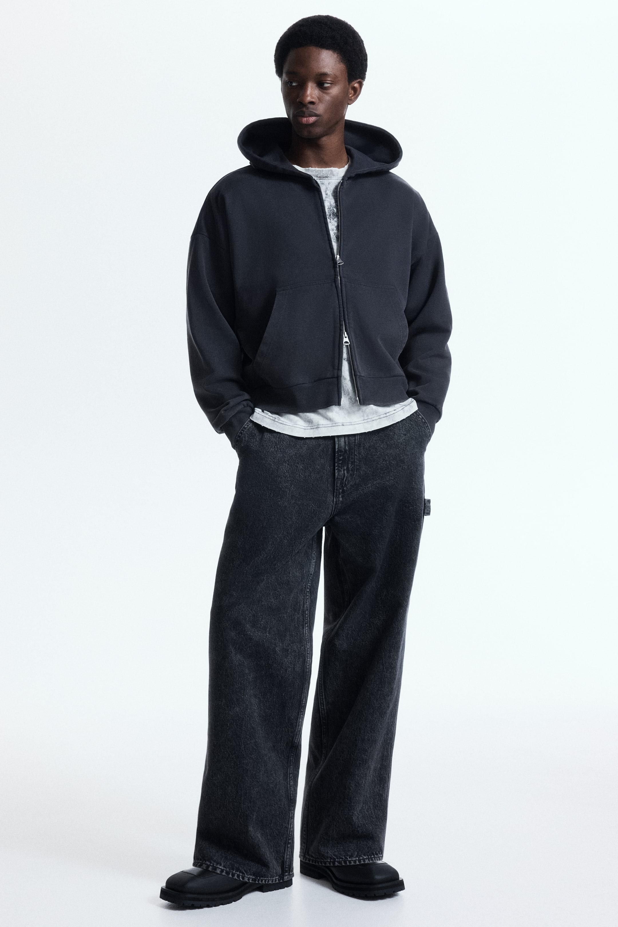 View larger image: Oversized Fit Zip-through hoodie - Dark grey - Men | H&M IN 3