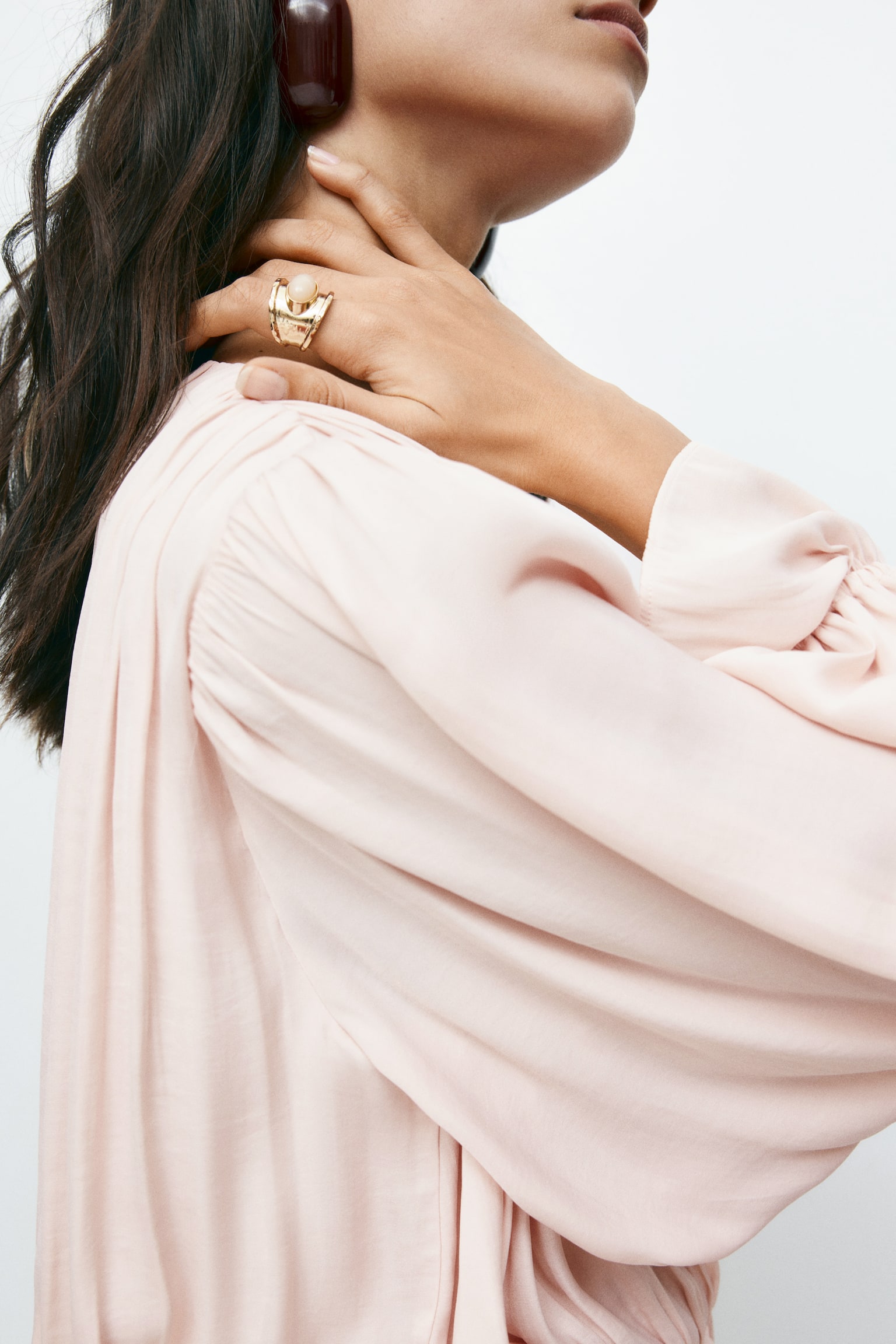 Drapowana sukienka z węzłem - Pudroworóżowy/Rdzawoczerwony/Zieleń khaki - 7