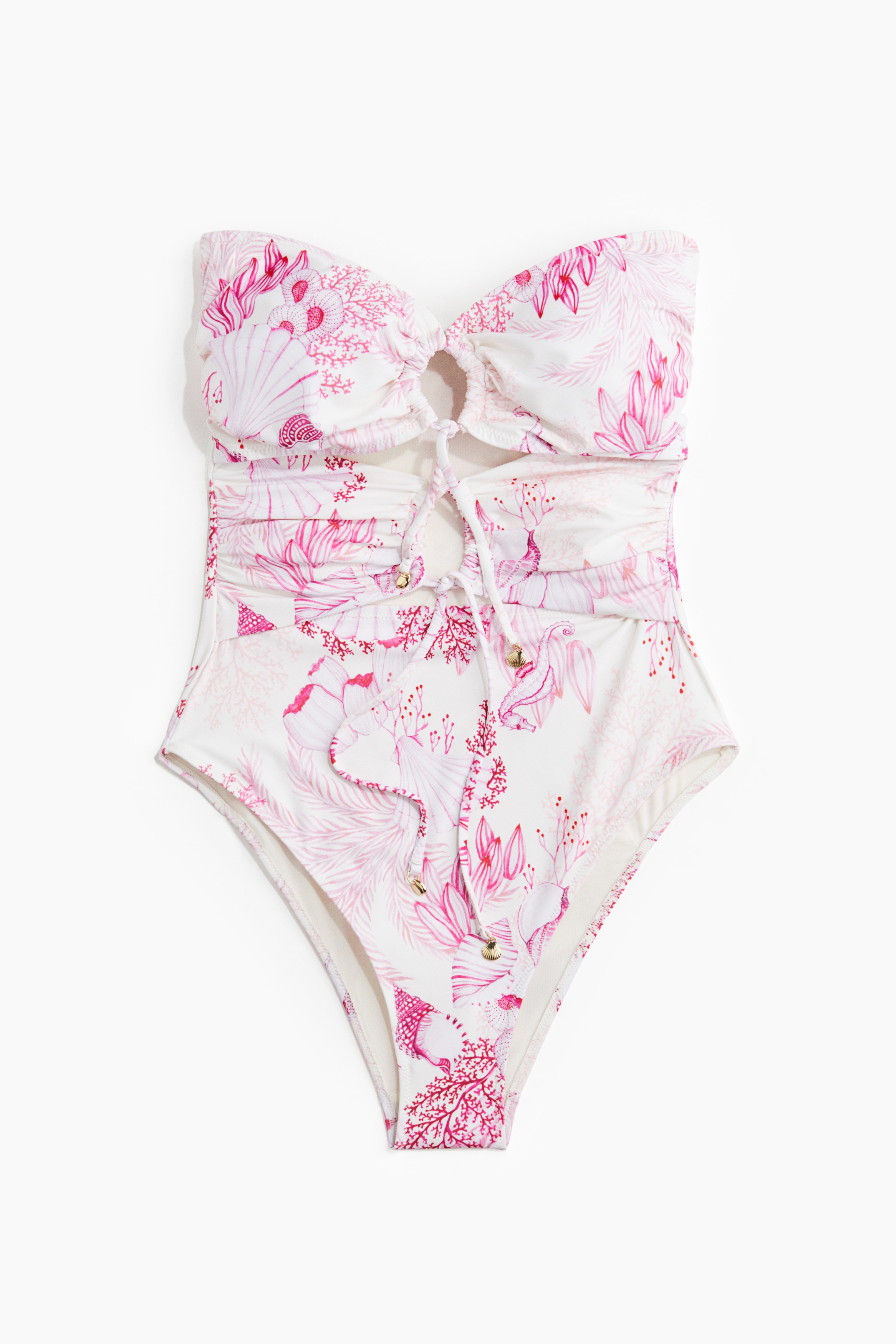 Ολόσωμο μαγιό High Leg με θήκες με ενίσχυση - Λευκό/ροζ μοτίβο