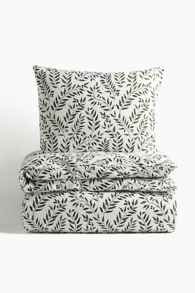 Twin Flannel Duvet Cover Set - Dark green/mistletoe - 1