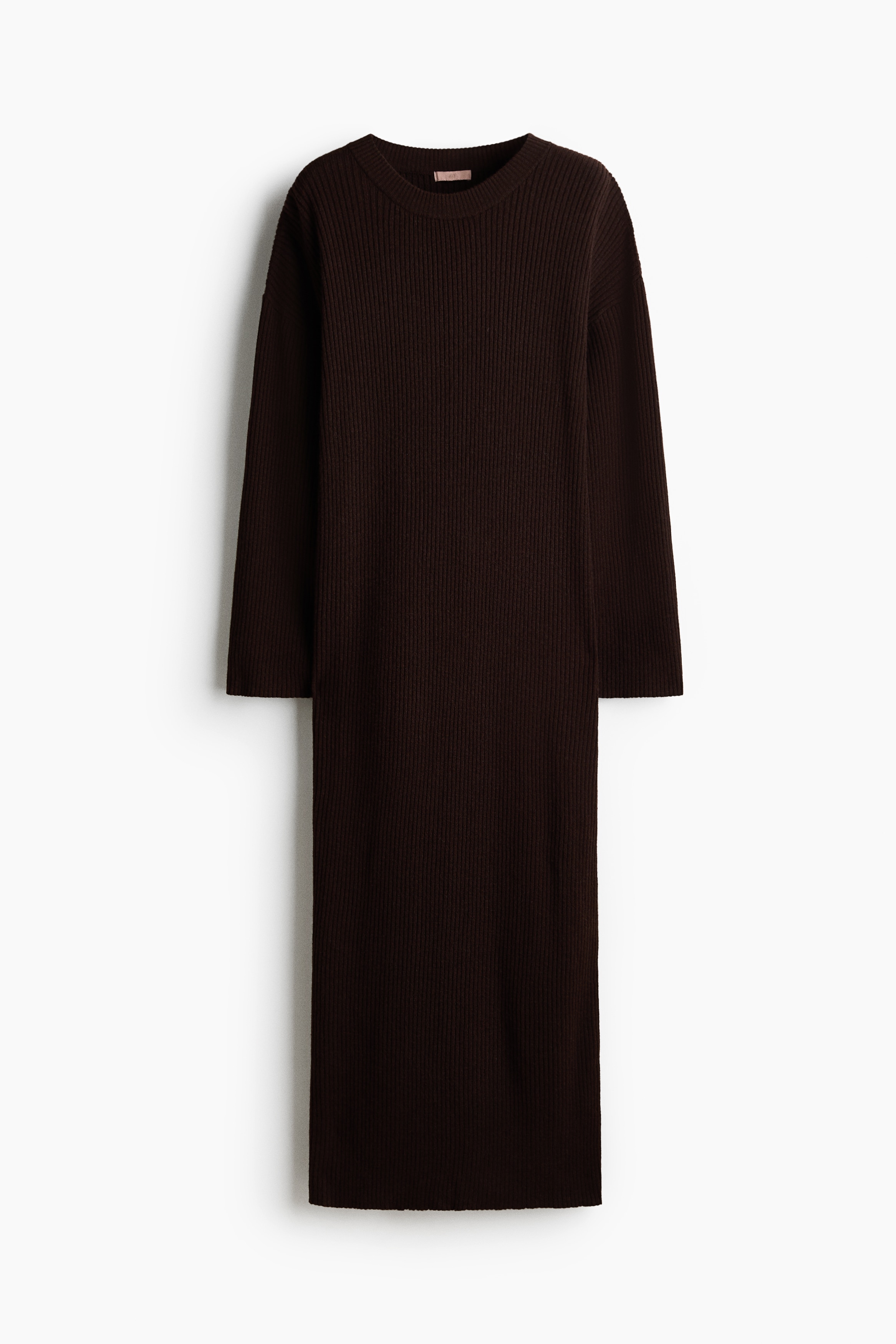 Rib-knit dress - Dark brown/Dark grey marl/Burgundy/Dark brown