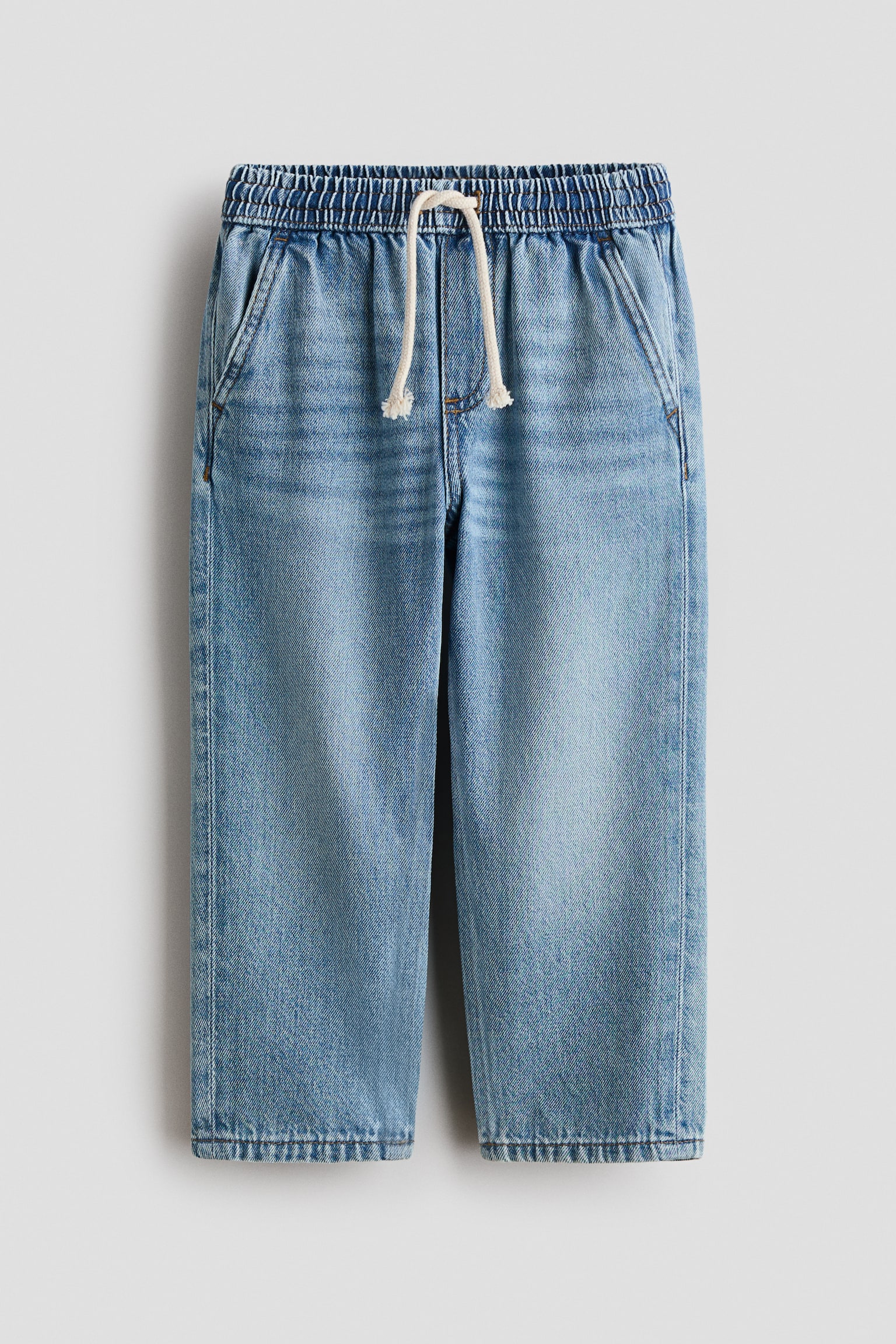 Pantalon en twill avec taille élastique - Bleu denim clair/Crème/rayé - 1