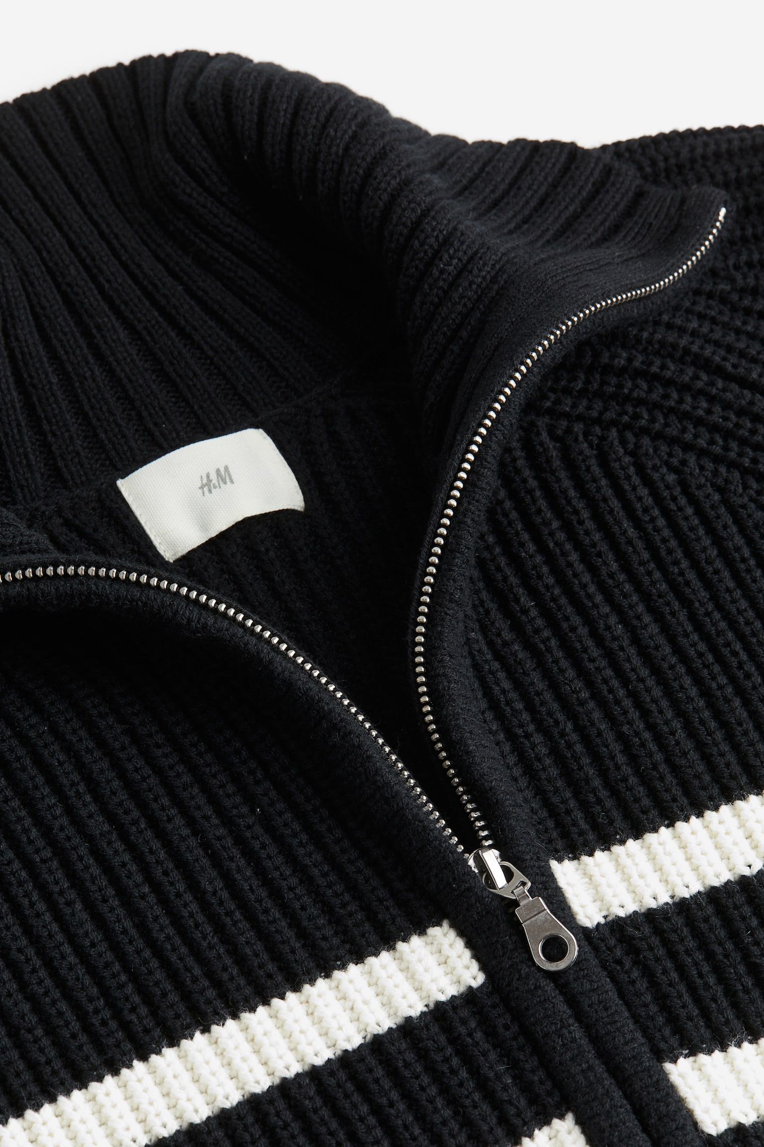 Rib Knit Half Zip Sweater - Black/Stripe - 2