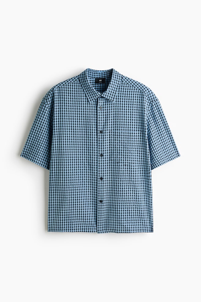 Relaxed Fit Short-sleeved shirt - Light blue/Checked/Brown/Checked - 1