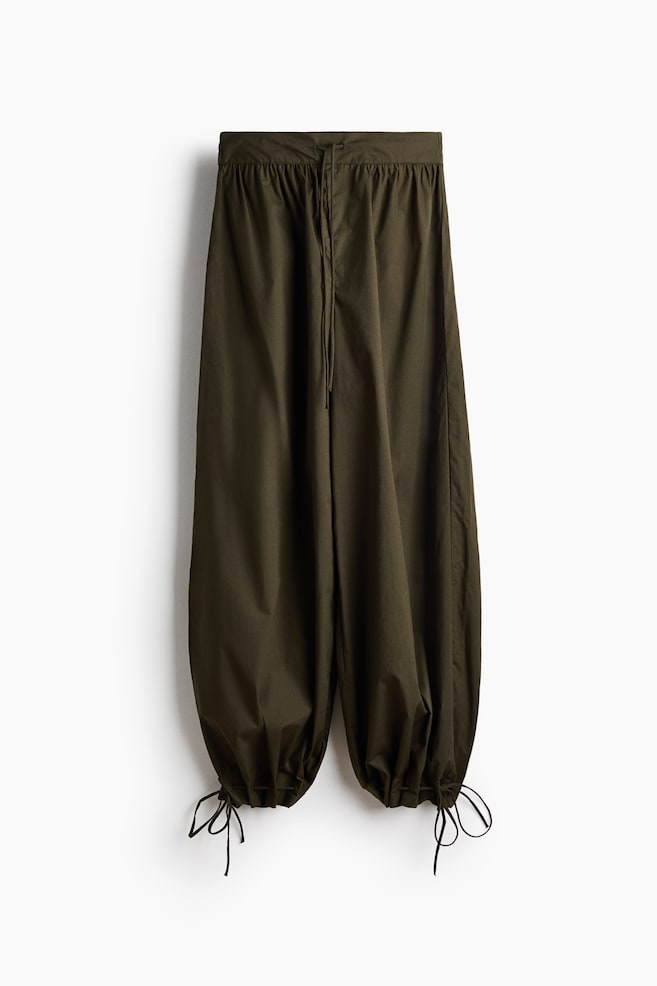 Balloon-Leg Poplin Pants - Dark khaki green - 1