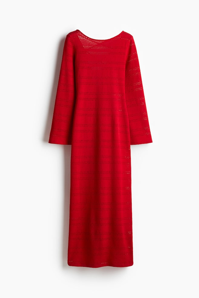 Lacing-Detail Hole-Knit Dress - Red/Light beige/Black - 1