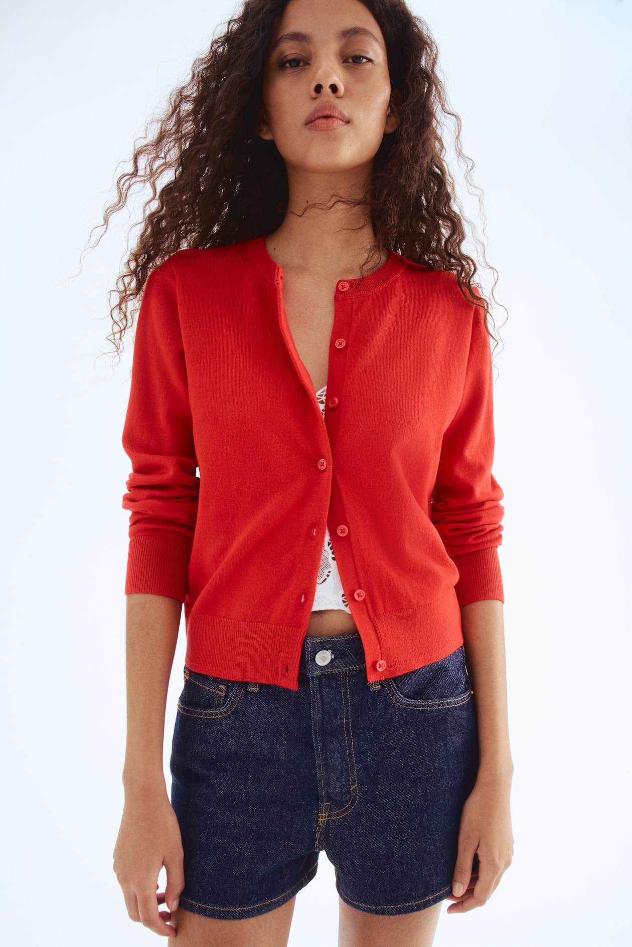 Fine-knit cardigan Bright red Ladies H&M US