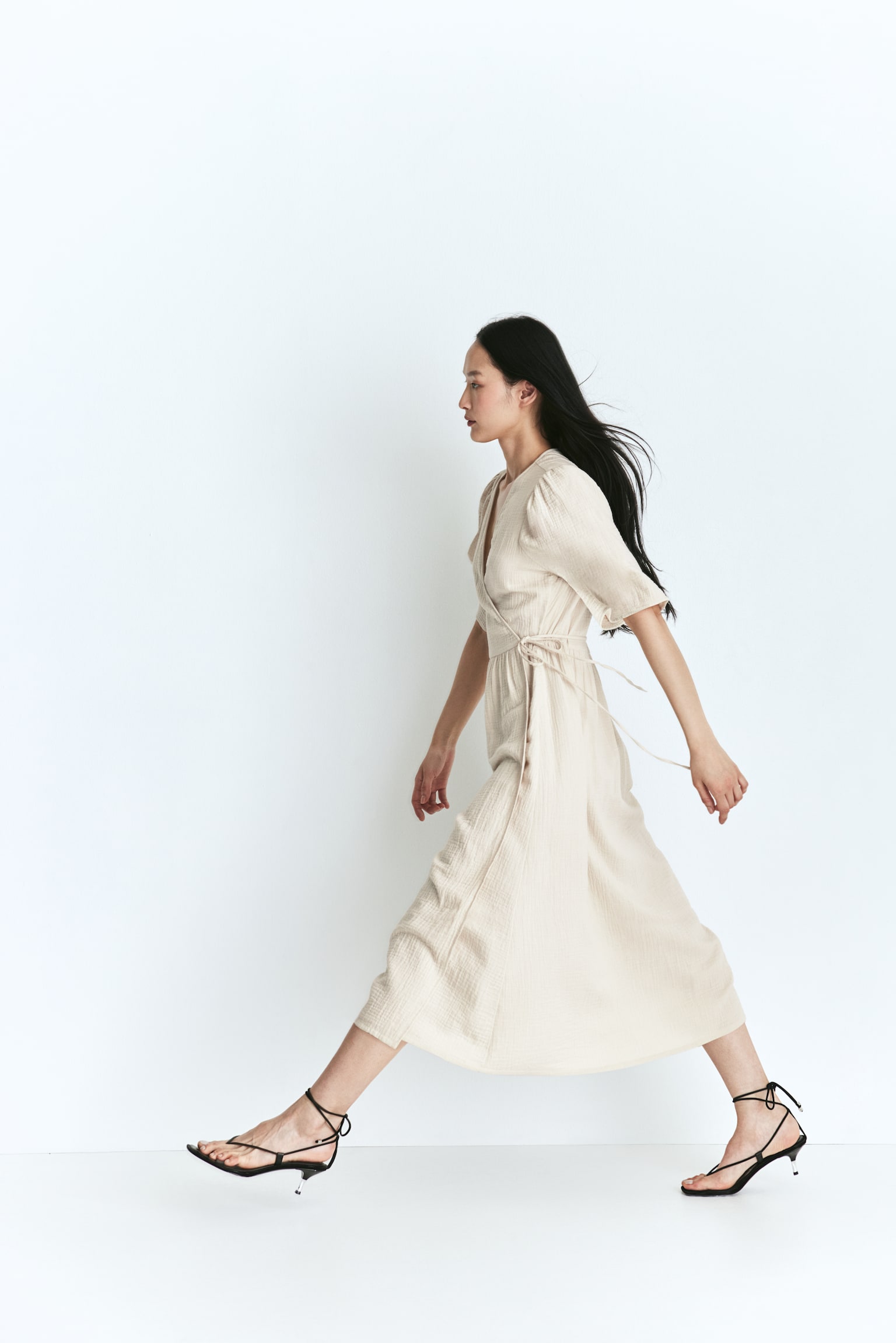 Muslin wrap dress - Light beige - 5