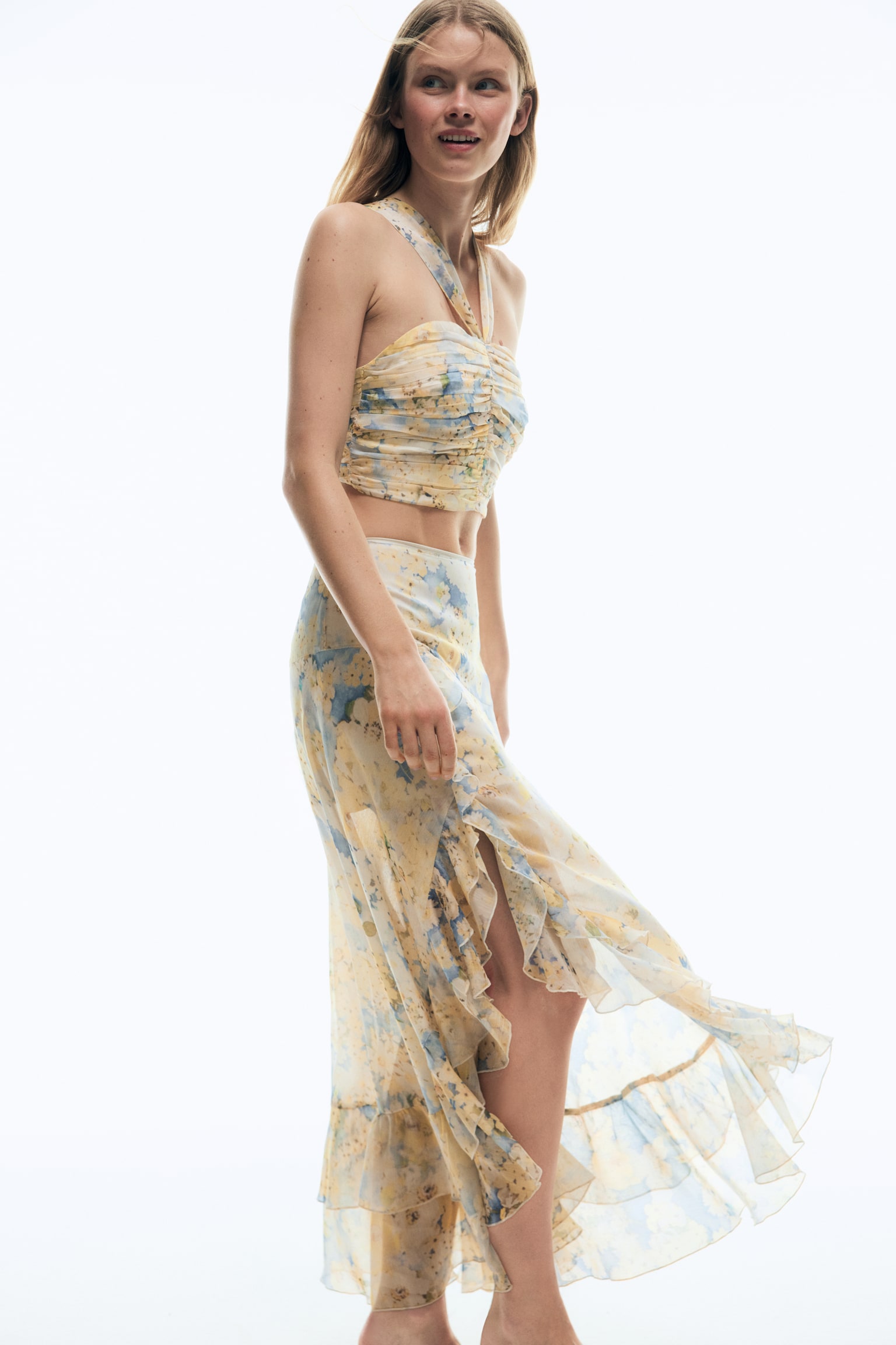 Cropped tie-back top - Light yellow/Floral - 4