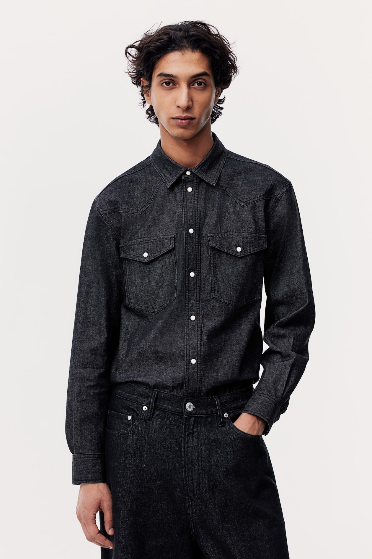 Regular Fit Denim shirt Dark grey Men H&M IN