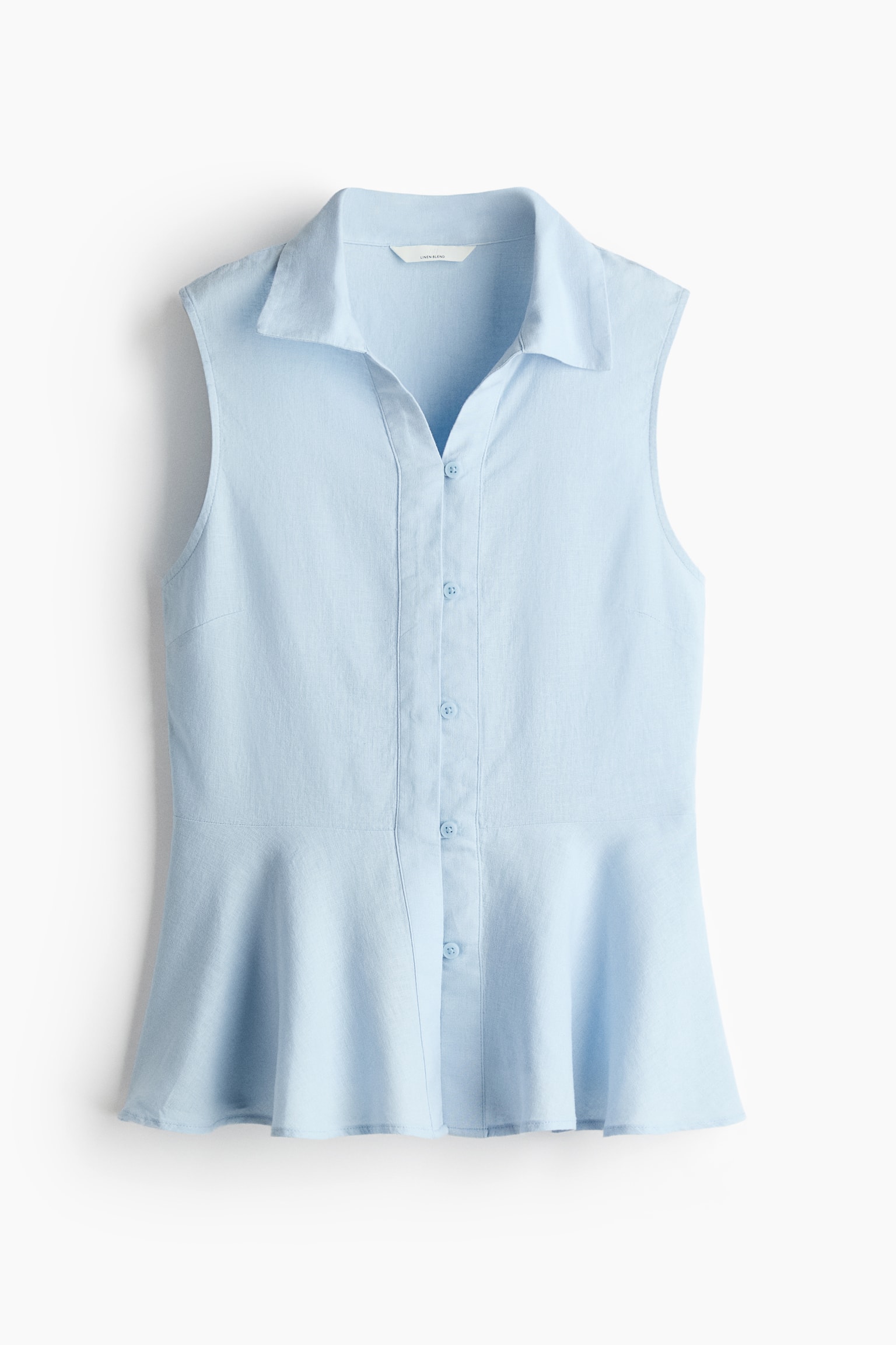 Camisa sin mangas en mezcla de lino - Azul claro/Marrón oscuro