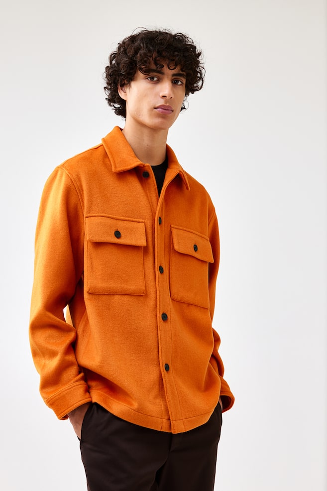 Overshirt i uldblanding Regular Fit - Klar orange/Lys gråbeige - 1