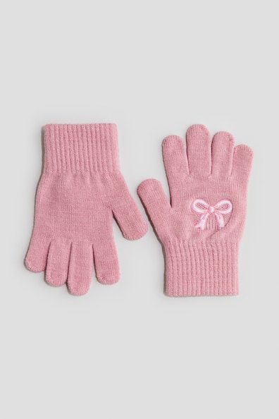 Embroidery-motif fine-knit gloves