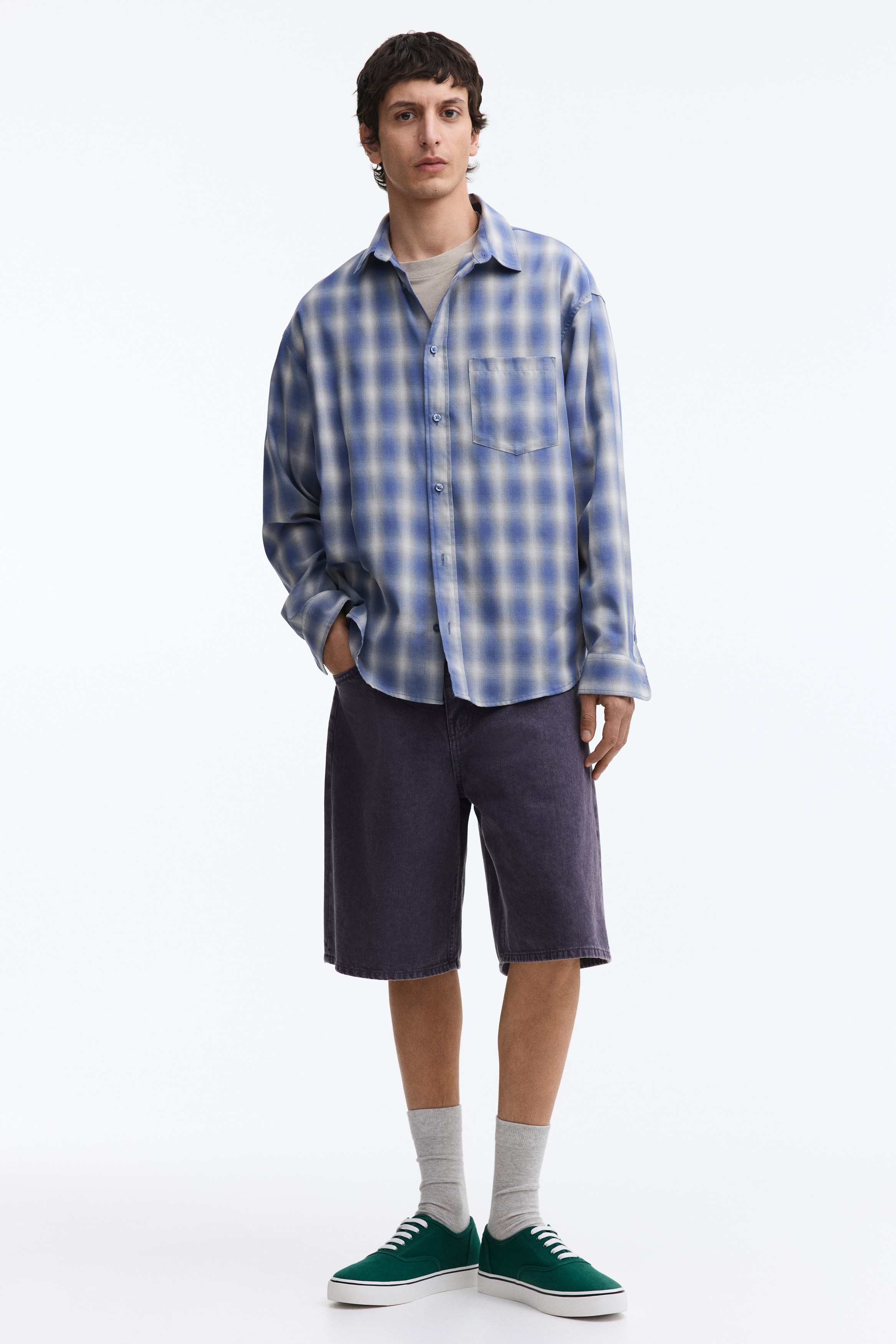 Bermudas vaqueras Relaxed - Lila oscuro/Beige/Negro