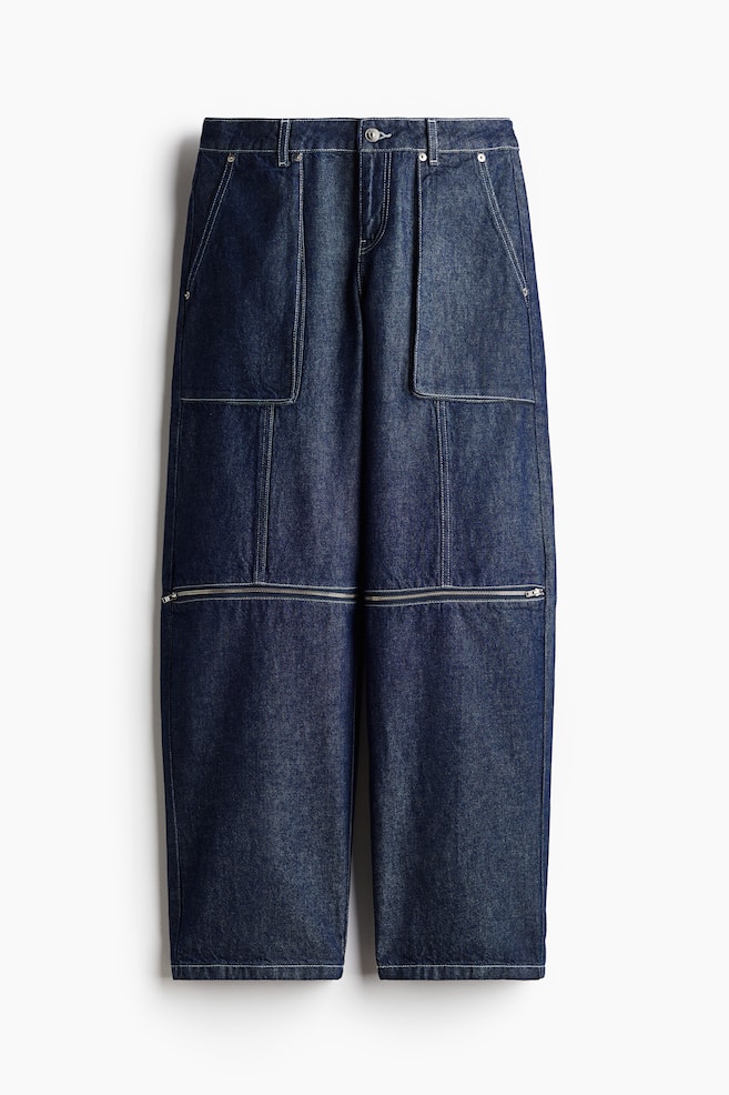 Barrel Low Cargo Jeans - Albastru-denim - 1