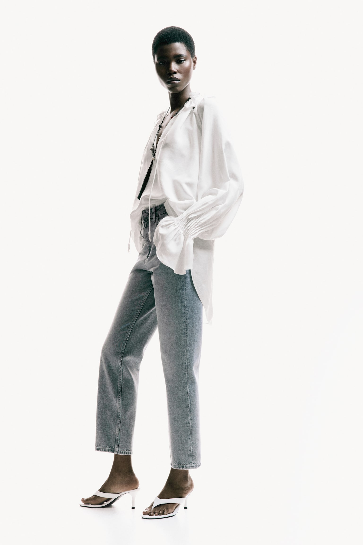Mom High Waist Ankle Jeans - Szürke/Farmerkék - 7