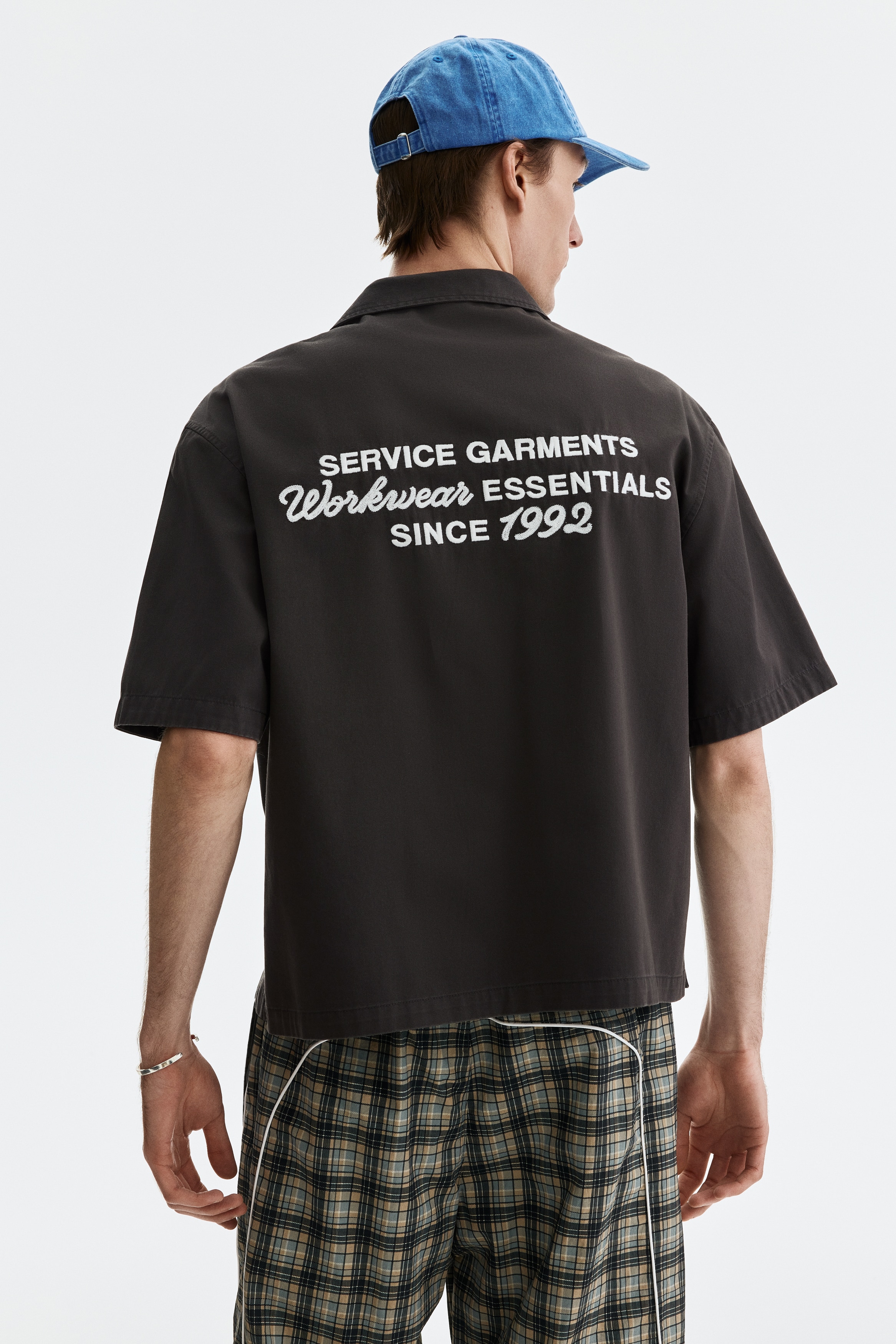 Men's White/Moto Garage Relaxed-Fit Short-Sleeved Utility Shirt