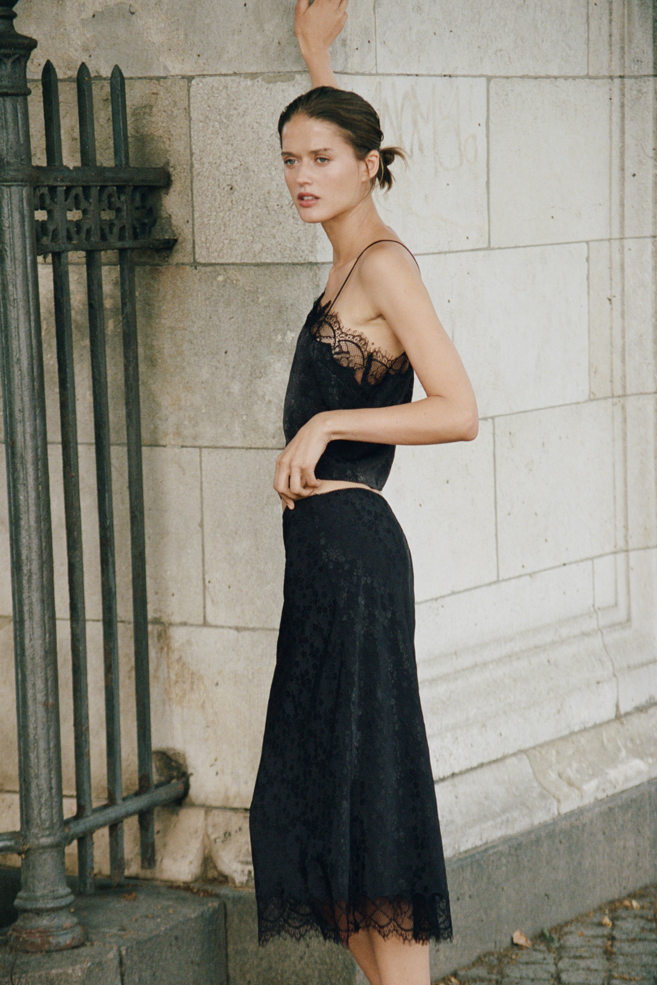 Lace-Trimmed Jacquard-Weave Top