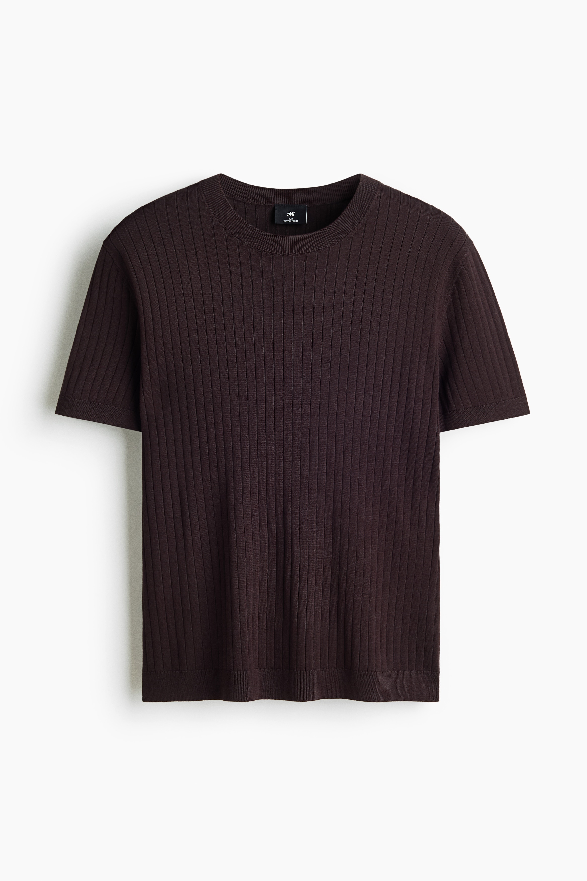 Playera Slim Fit tejida - Café oscuro/Gris jaspeado/Crema/Negro