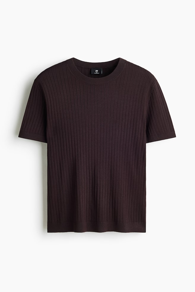 Slim-Fit Knit T-Shirt - Dark brown/Black/Dark taupe/Burgundy/Cream/Gray melange - 1