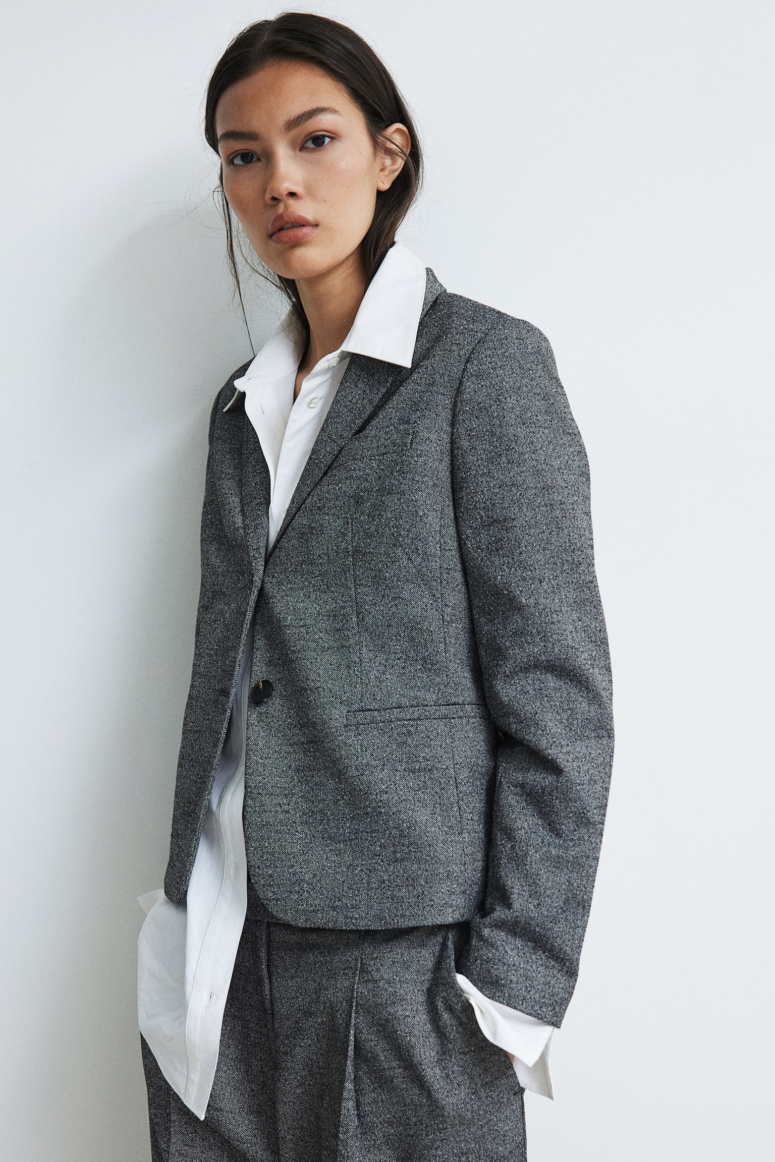 Fitted blazer - Dark grey marl/Beige marl/Dark grey marl - 4