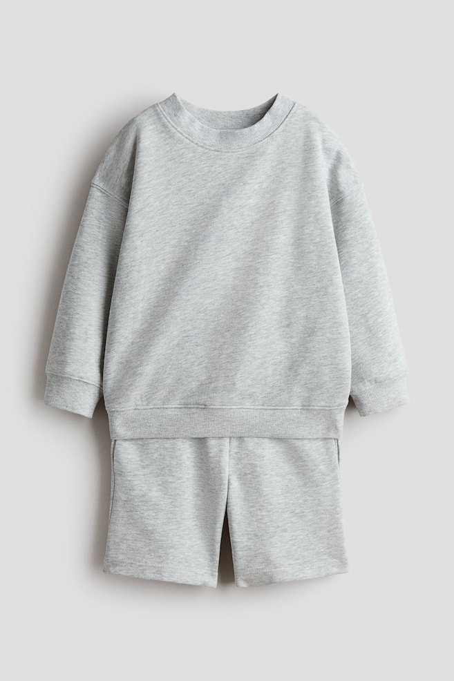 2-teiliges Sweatshirt-Set - Hellgraumeliert/Dunkelblau/Blau/Helltürkis - 1