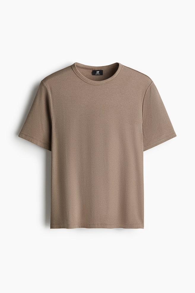 Slim-Fit Ribbed T-Shirt - Dark beige/Black/White/Light beige - 1