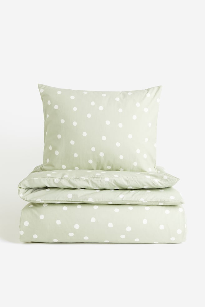 Enkelt sengesett i bomull - Lys grønn/Prikket - 1