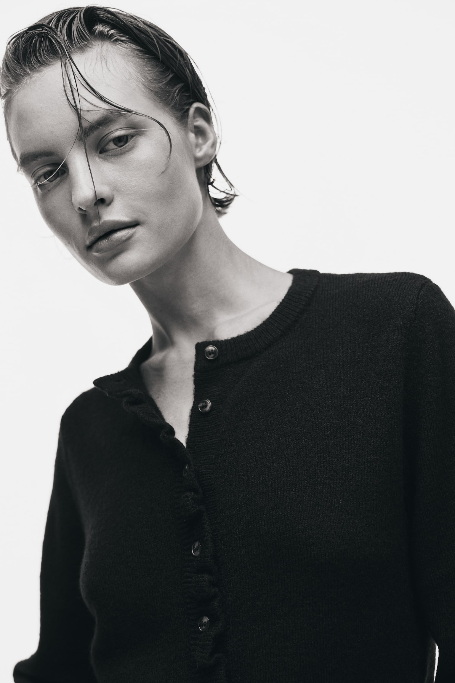 Frill-trimmed cardigan - Black - 7