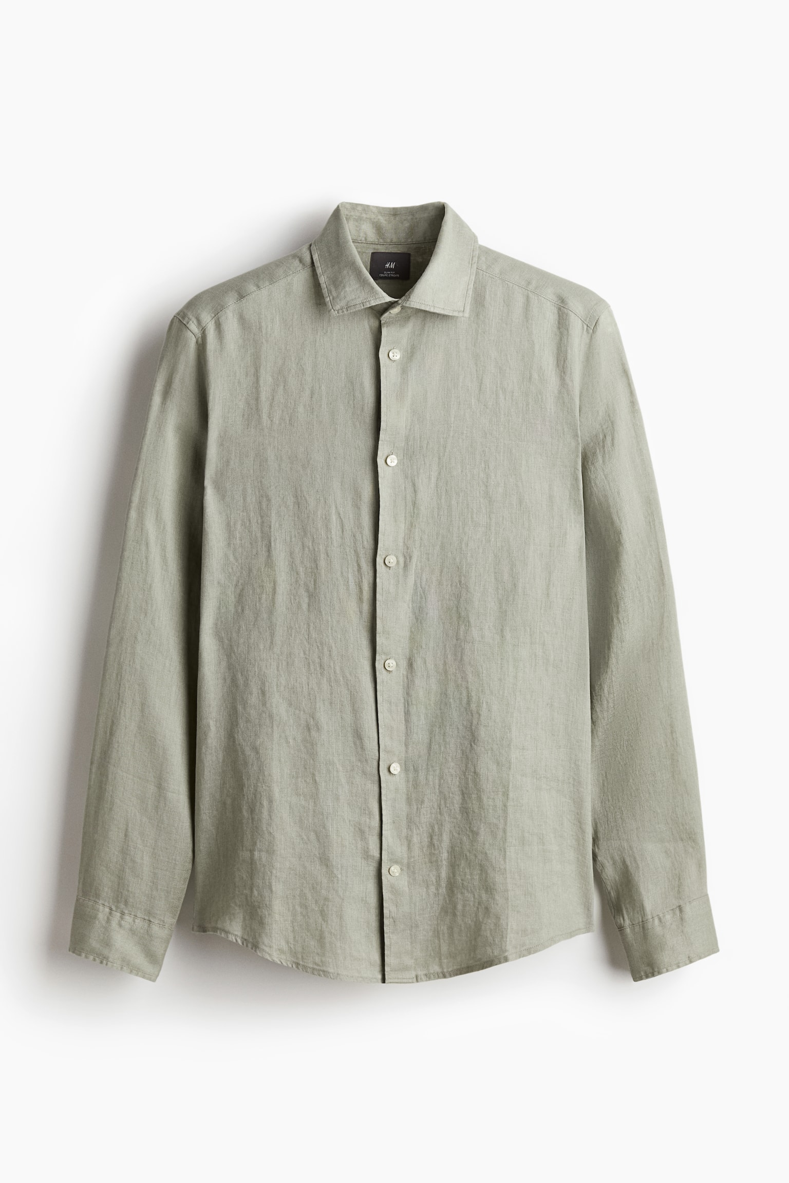 Slim Fit Linen shirt - Sage green/White - 2