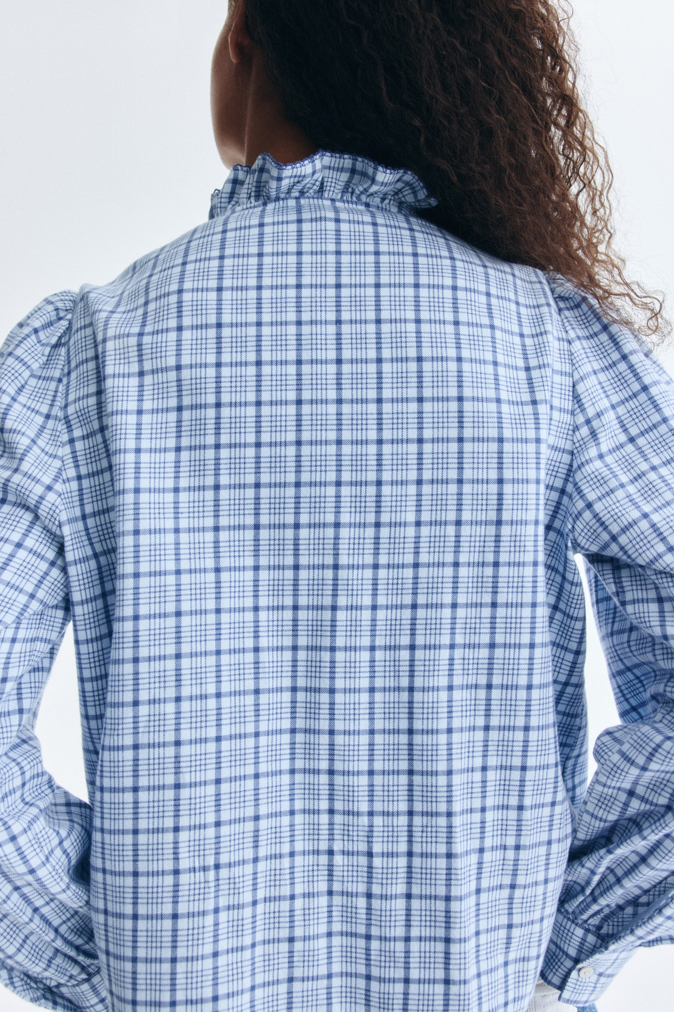 View larger image: Frill-collared cotton blouse - Light blue/Checked - Ladies | H&M IN 5