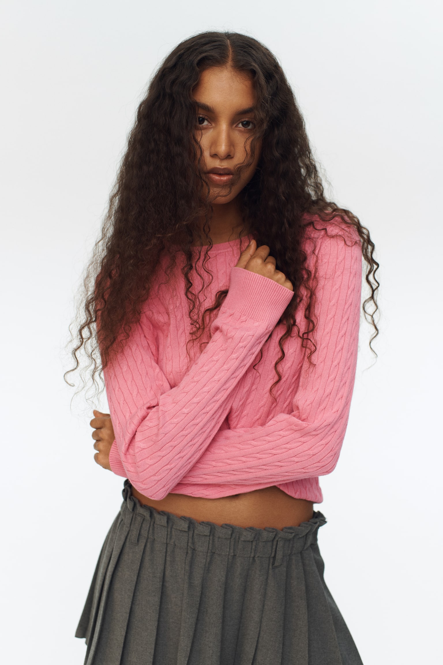 Džemper u bodu pletenice - Ružičasta/Bela/crna/pruge/Tamnosmeđa - 4