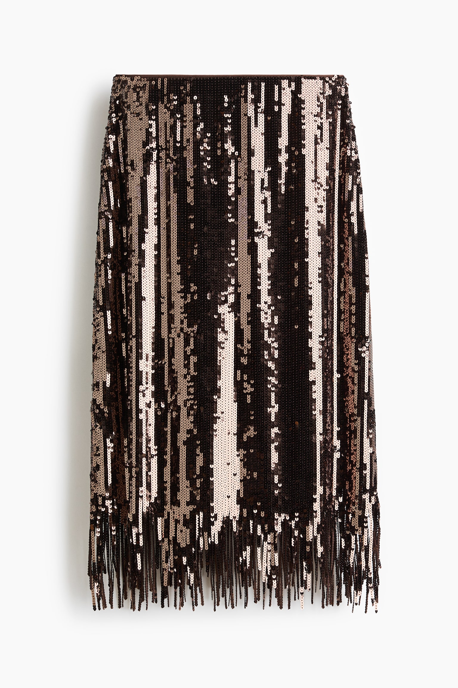 Fringe-trimmed sequined skirt - Dark brown - 2