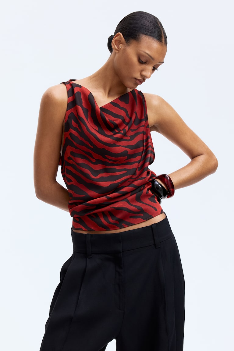 Haut Asymétrique à Paillettes, Imprimé Zèbre Rouge Et Noir - Taille M Occasion Très Bon État