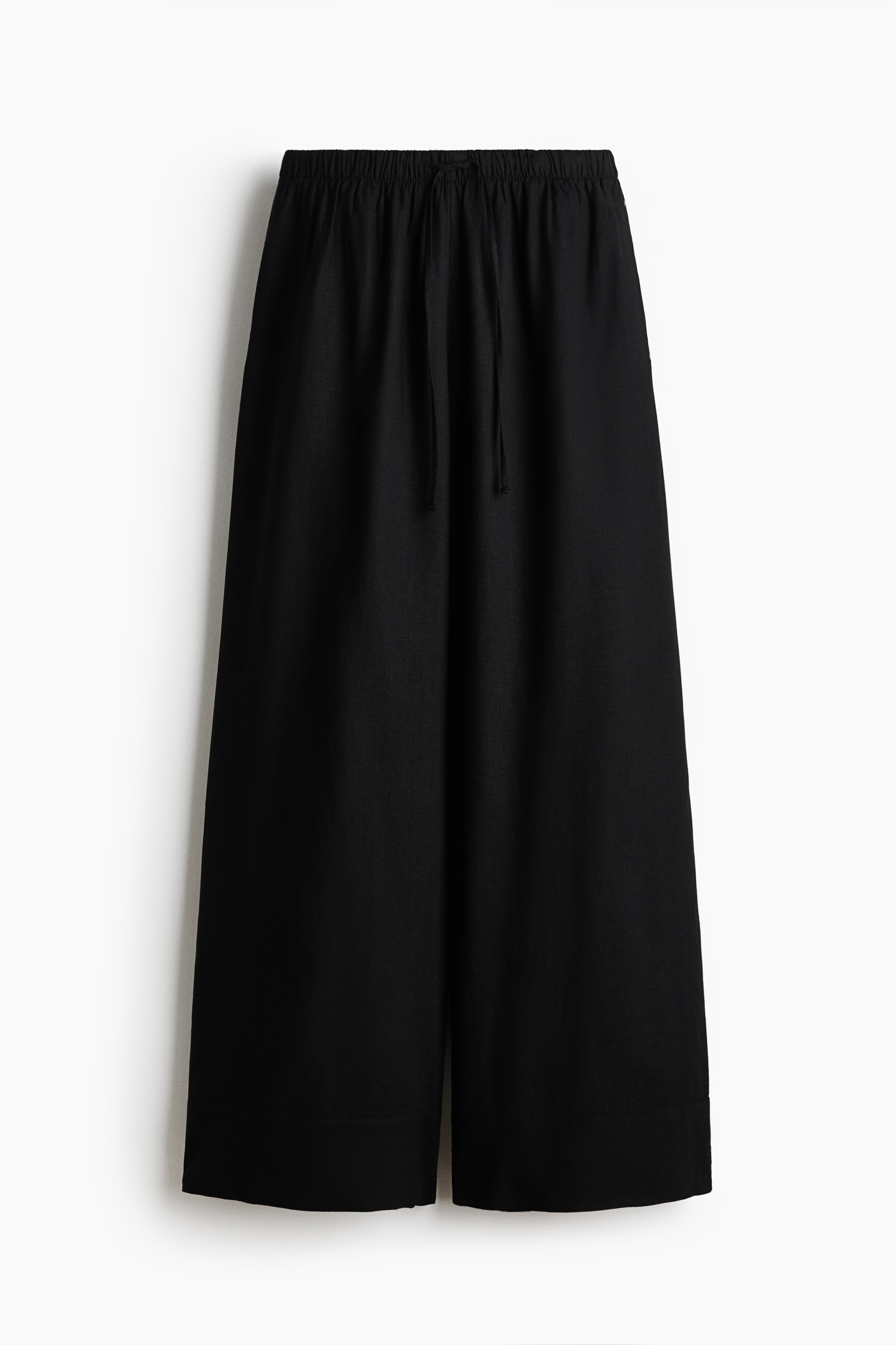 Wide-Leg Linen-Blend Pants - Black/Light beige