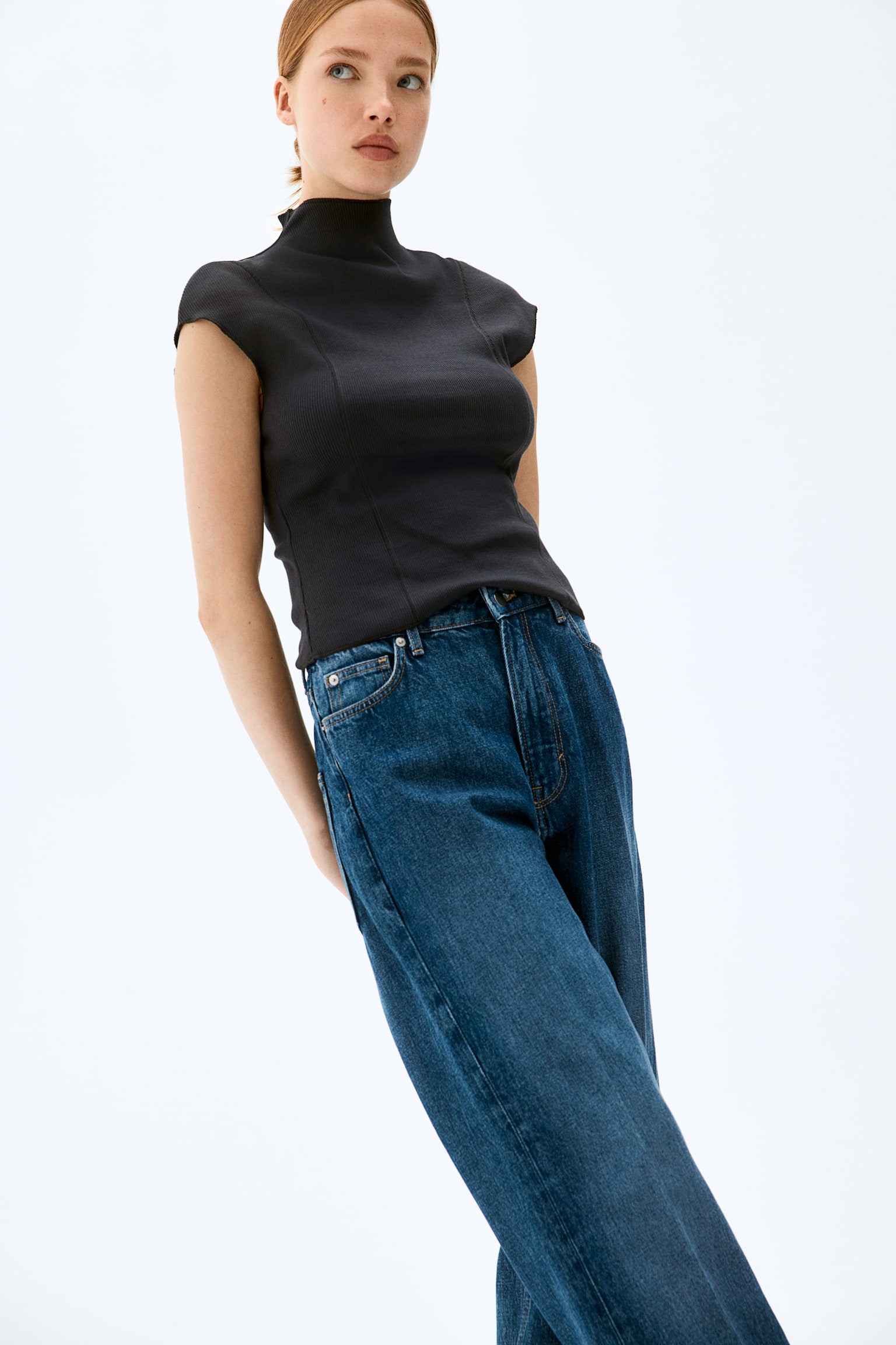 Ribbed turtleneck top - Dark grey/White/Black/Greige/Blue - 5