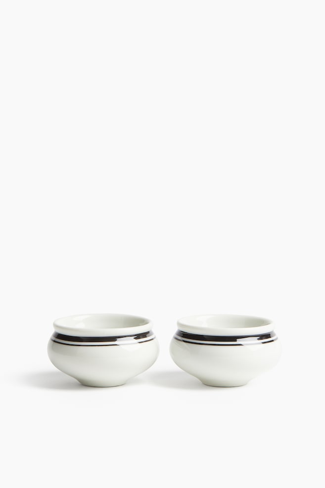 Lot de 2 petits bols en porcelaine - Blanc/noir/Blanc/bleu/Blanc/rouge - 1