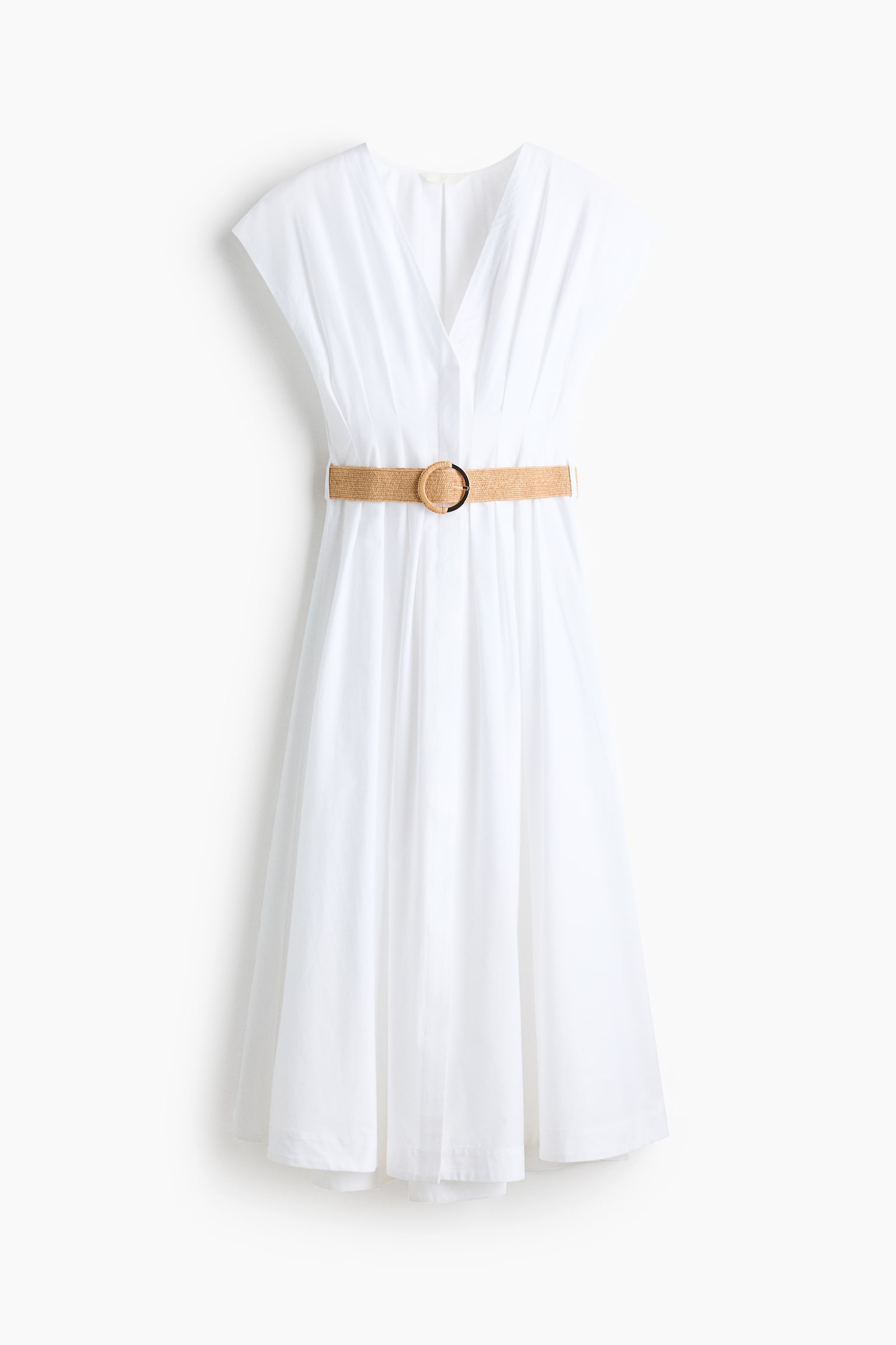 Robe en coton avec ceinture - Blanc/Brun foncé - 1