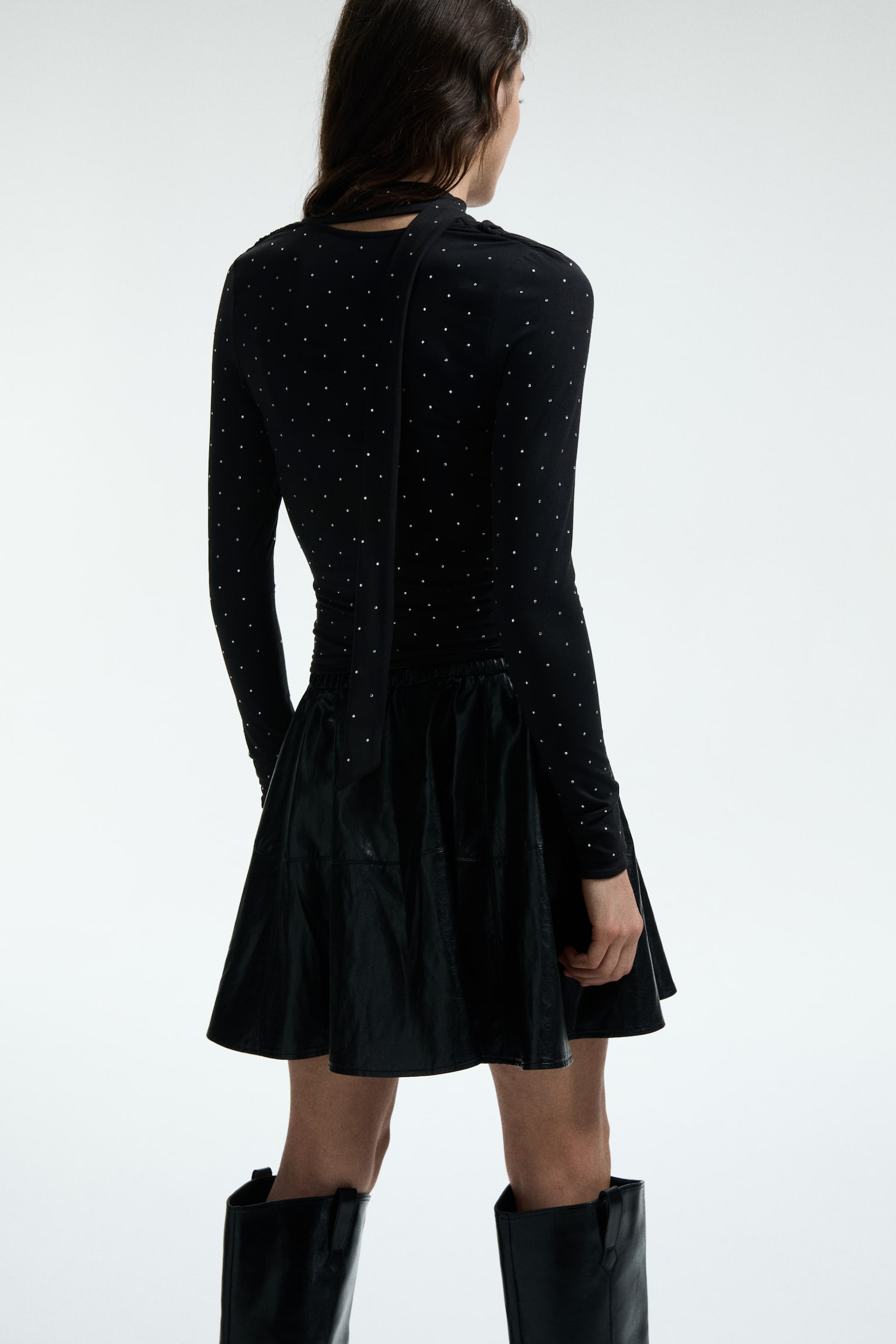 Scarf-detail top - Black/Spotted/Grey/Black - 5