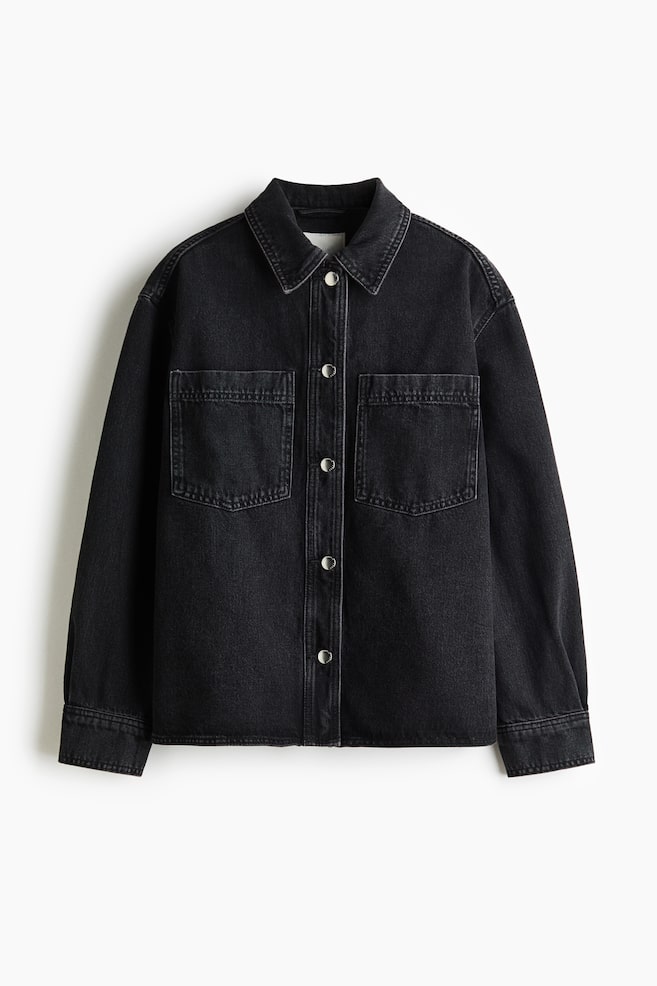 Cotton Denim Overshirt - Denim black/Dusty brown/snakeskin pattern - 1