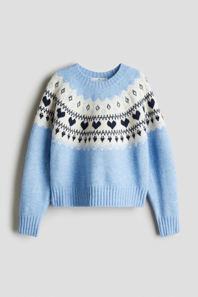 Jacquard-knit jumper - Light blue/Light beige/Light pink marl/Patterned - 1