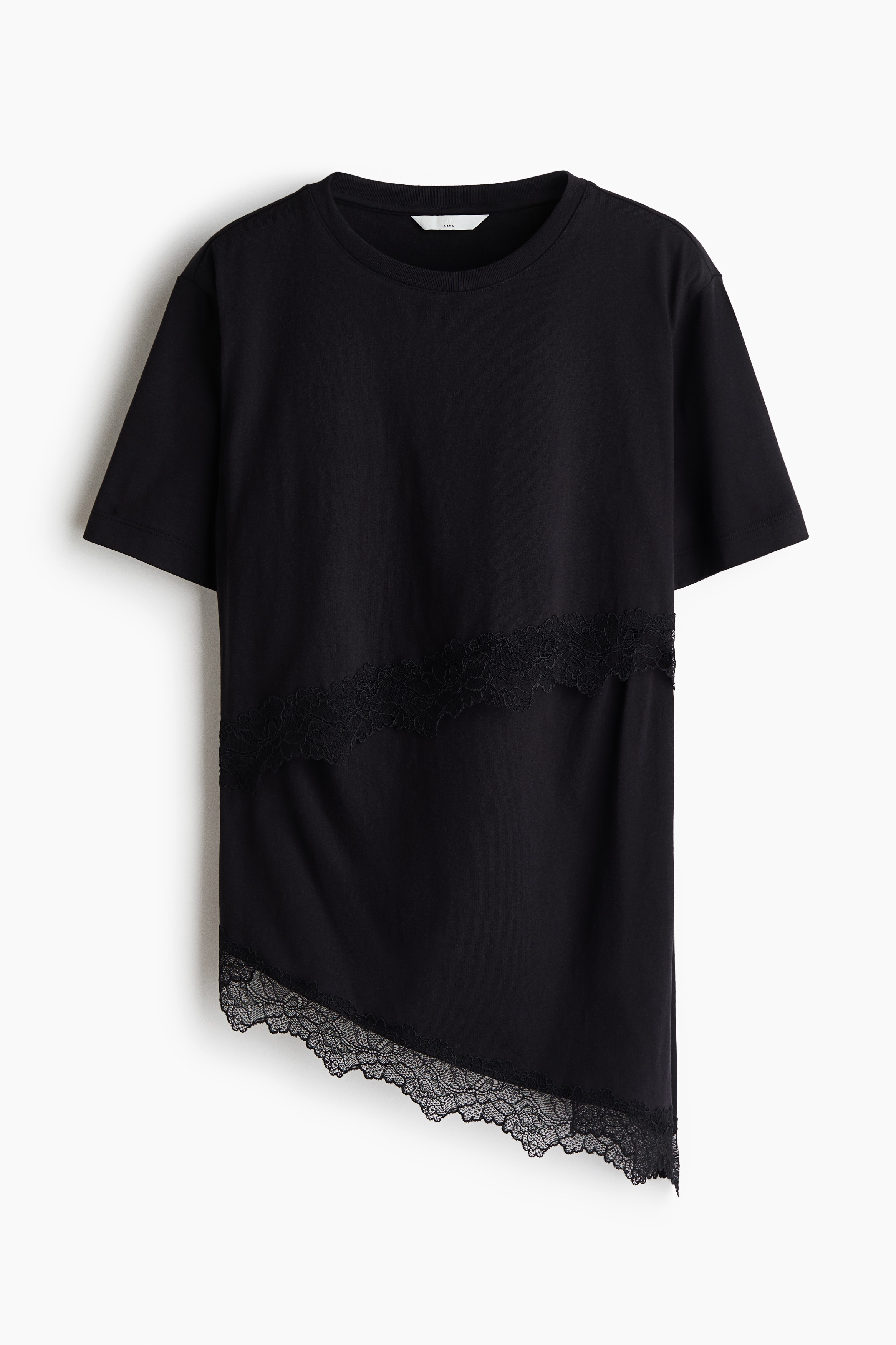 MAMA Lace-Trimmed Nursing T-Shirt - Black