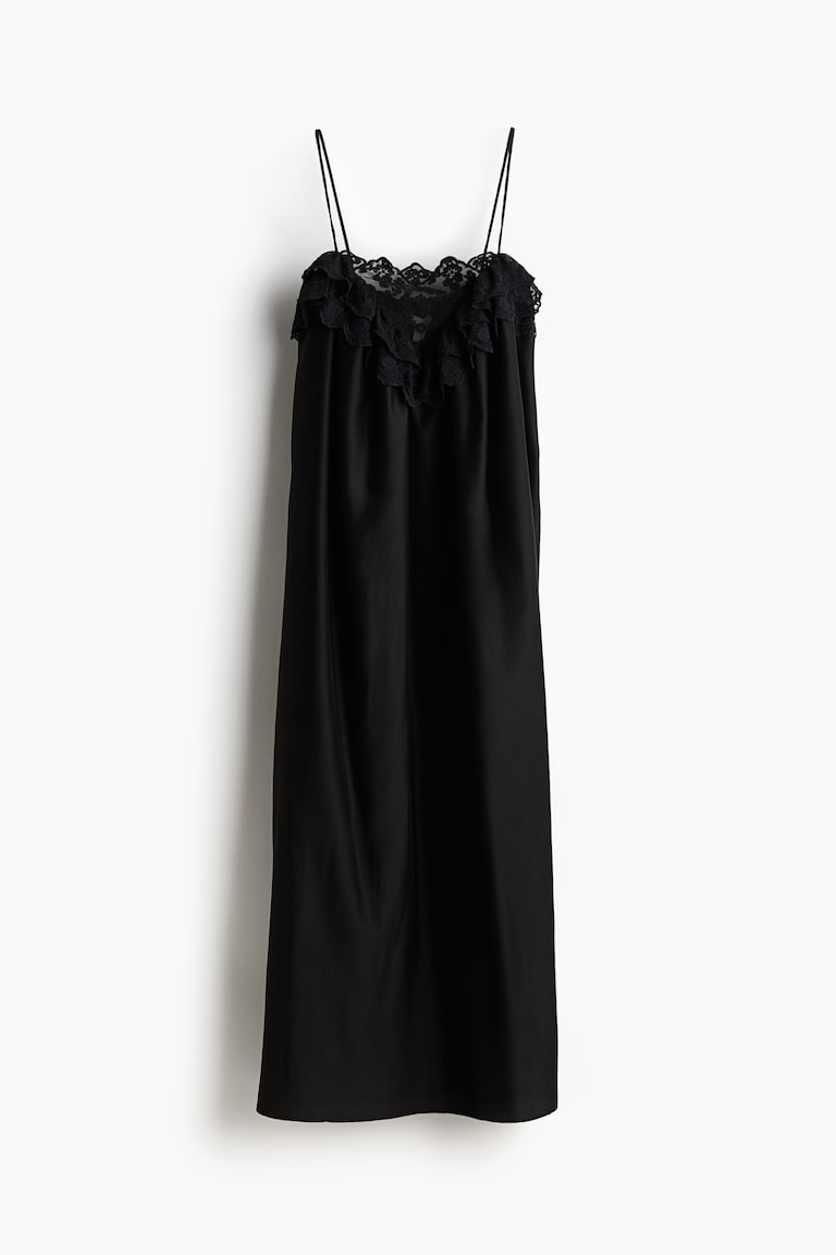Women's Black Lace-Trimmed Slip Dress | H&M US