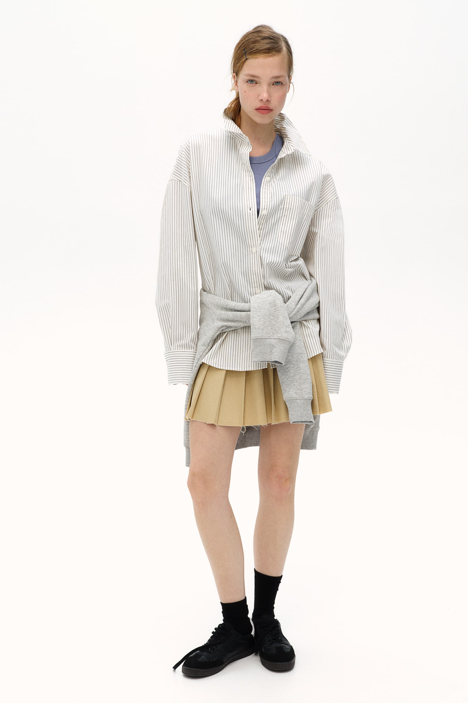 Oversized cotton shirt - White/Striped/Light beige/Pinstriped/White - 6