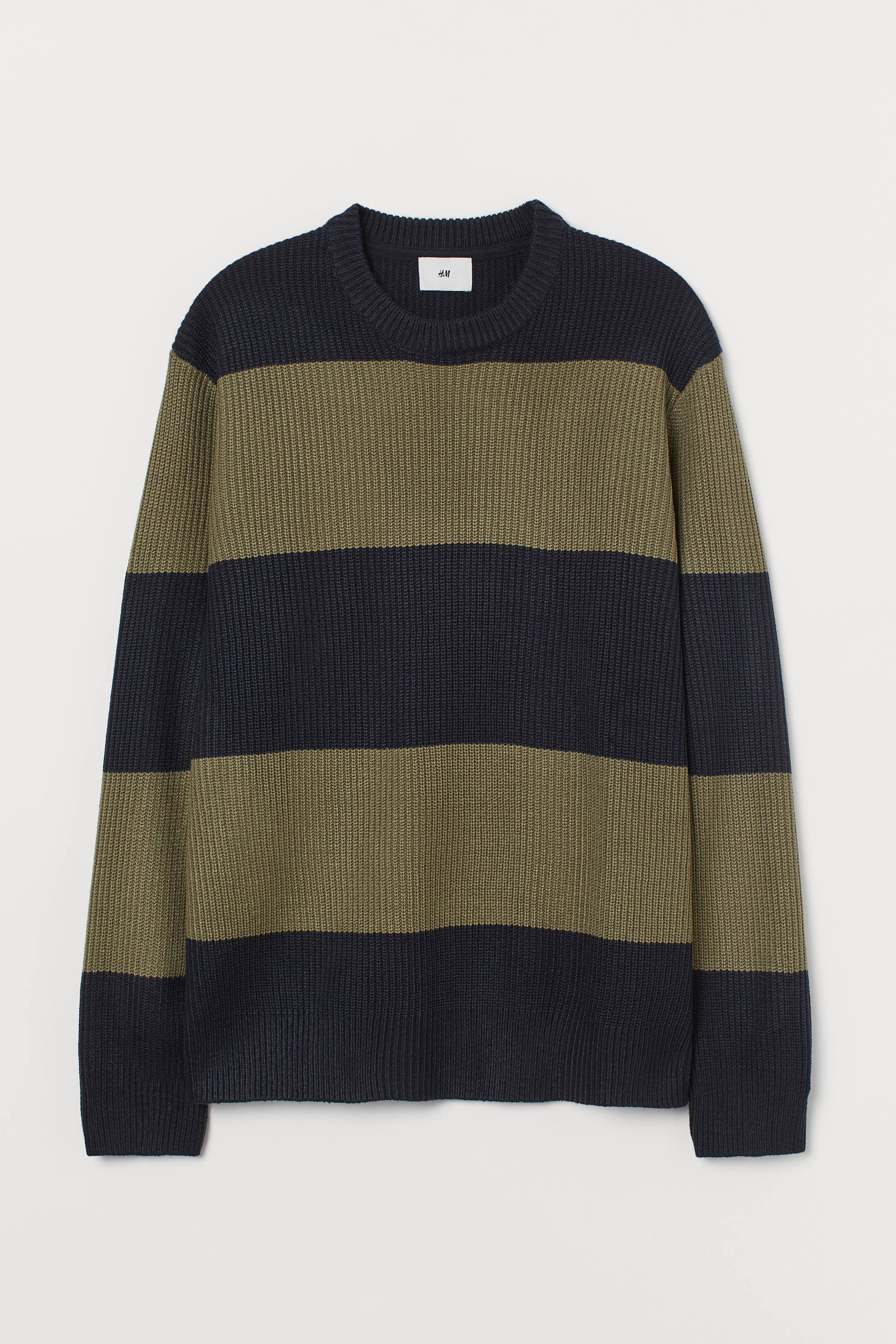 View larger image: Rib-knit jumper - Khaki green/Dark blue - Men | H&M HK 1