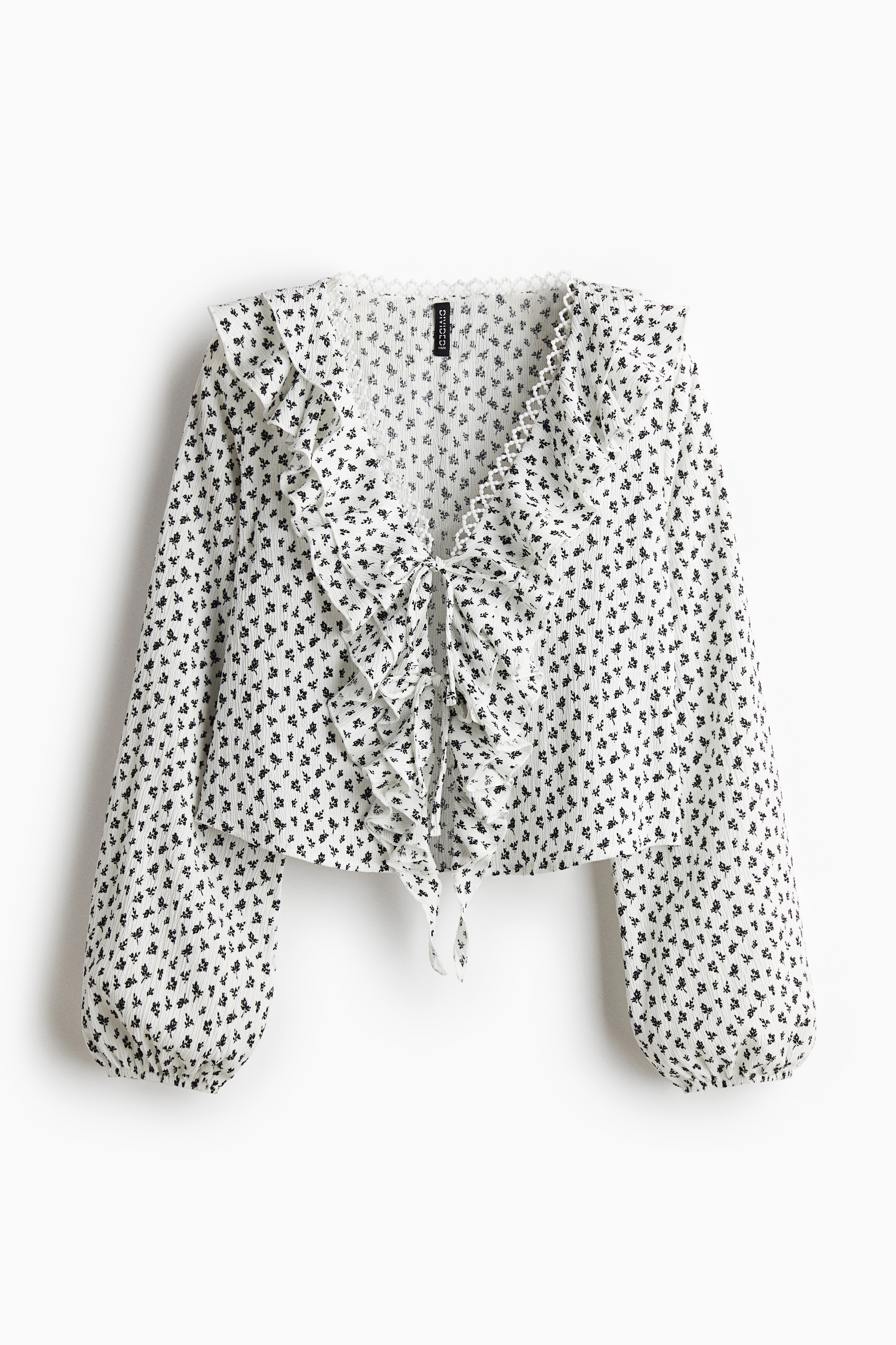 Flounce Trim Blouse - White/Floral/Dusty turquoise/Black/Red