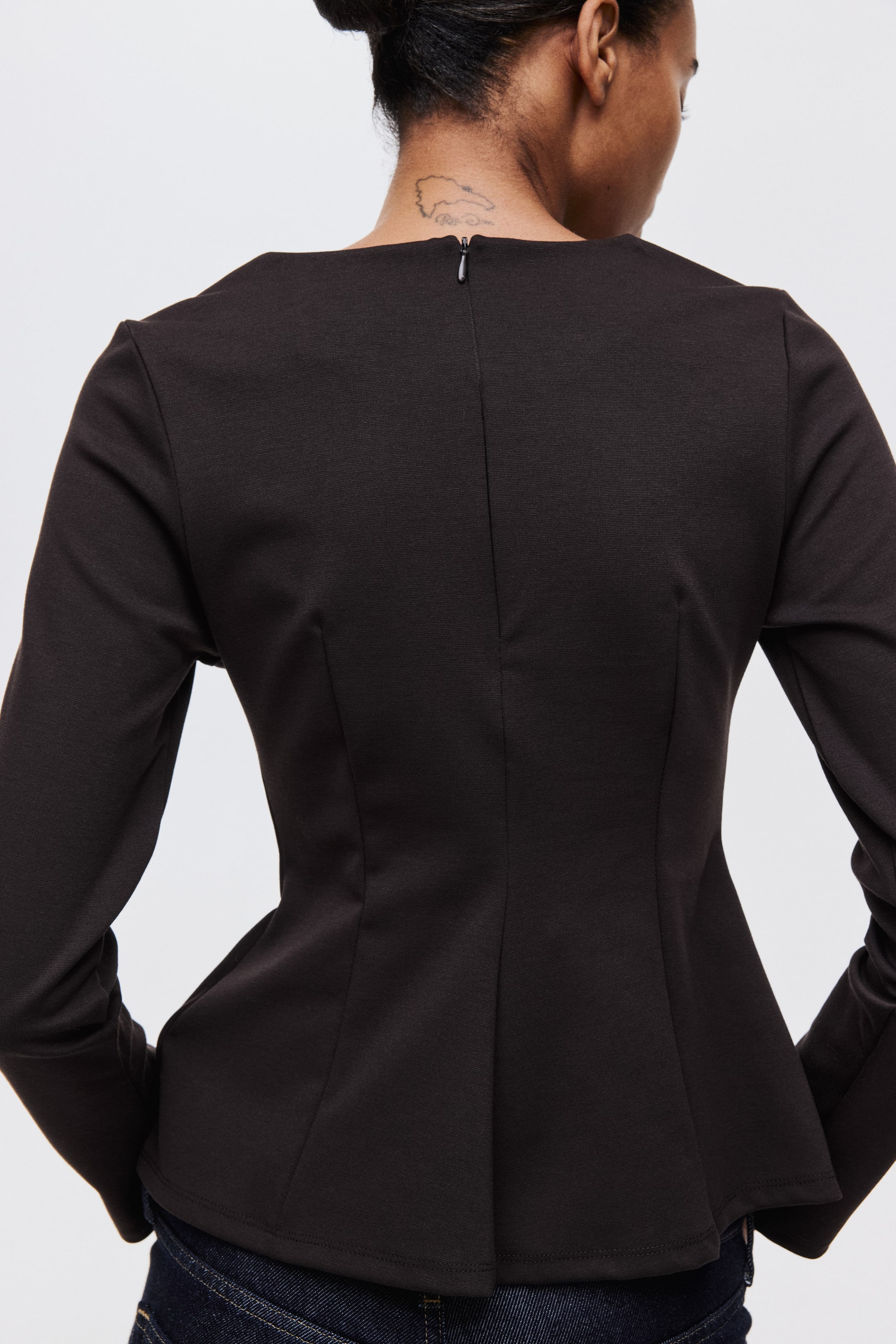 View larger image: Jersey peplum top - Dark brown - Ladies | H&M HK 4