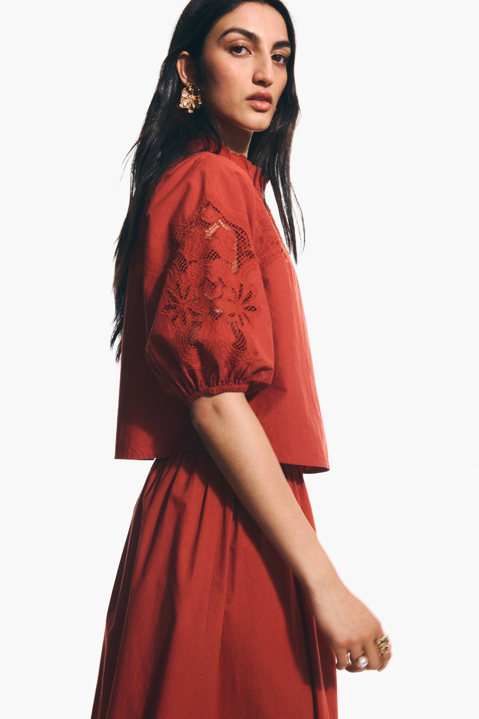 Blusa en bordado inglés - Rojo - 5