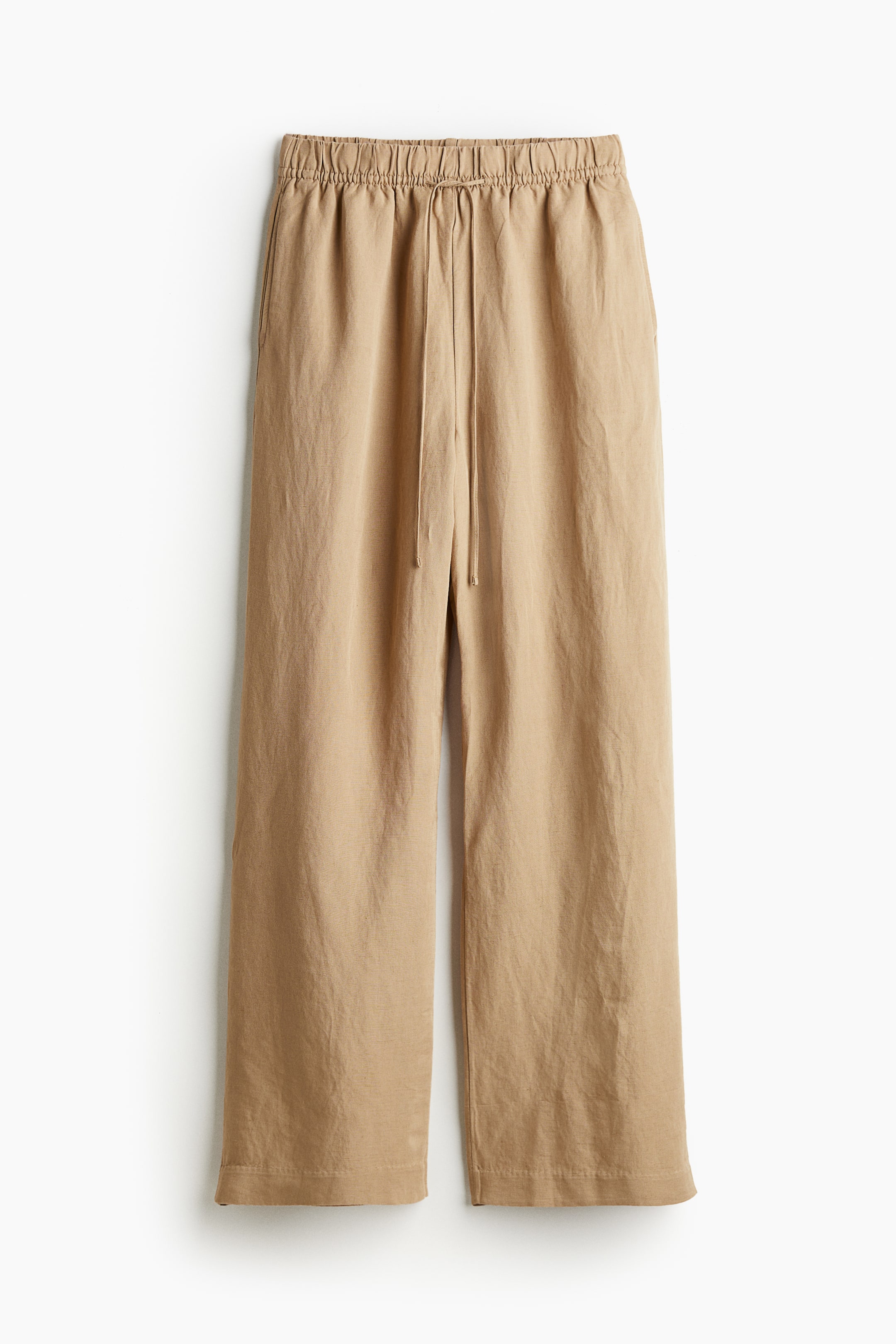 Linen-blend pull-on trousers - High waist - Long - Beige - Ladies | H&M GB