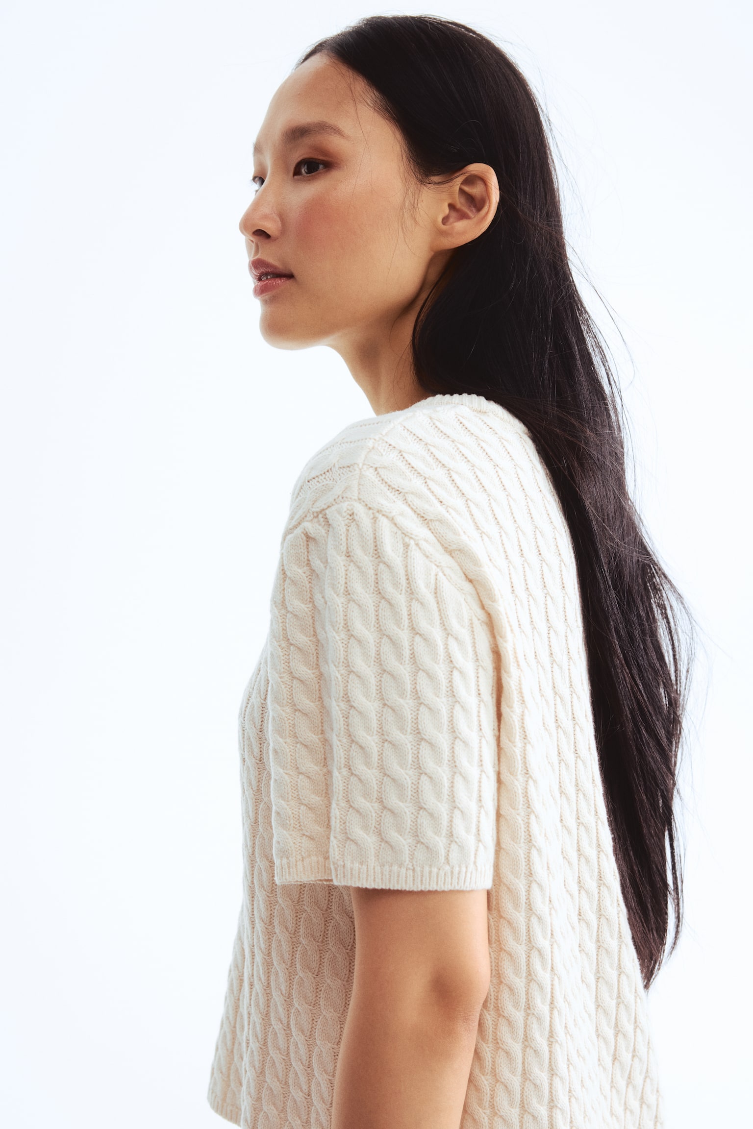 Áo jumper dệt vặn thừng - Màu kem/Màu xanh tím than/Màu đỏ sáng - 5